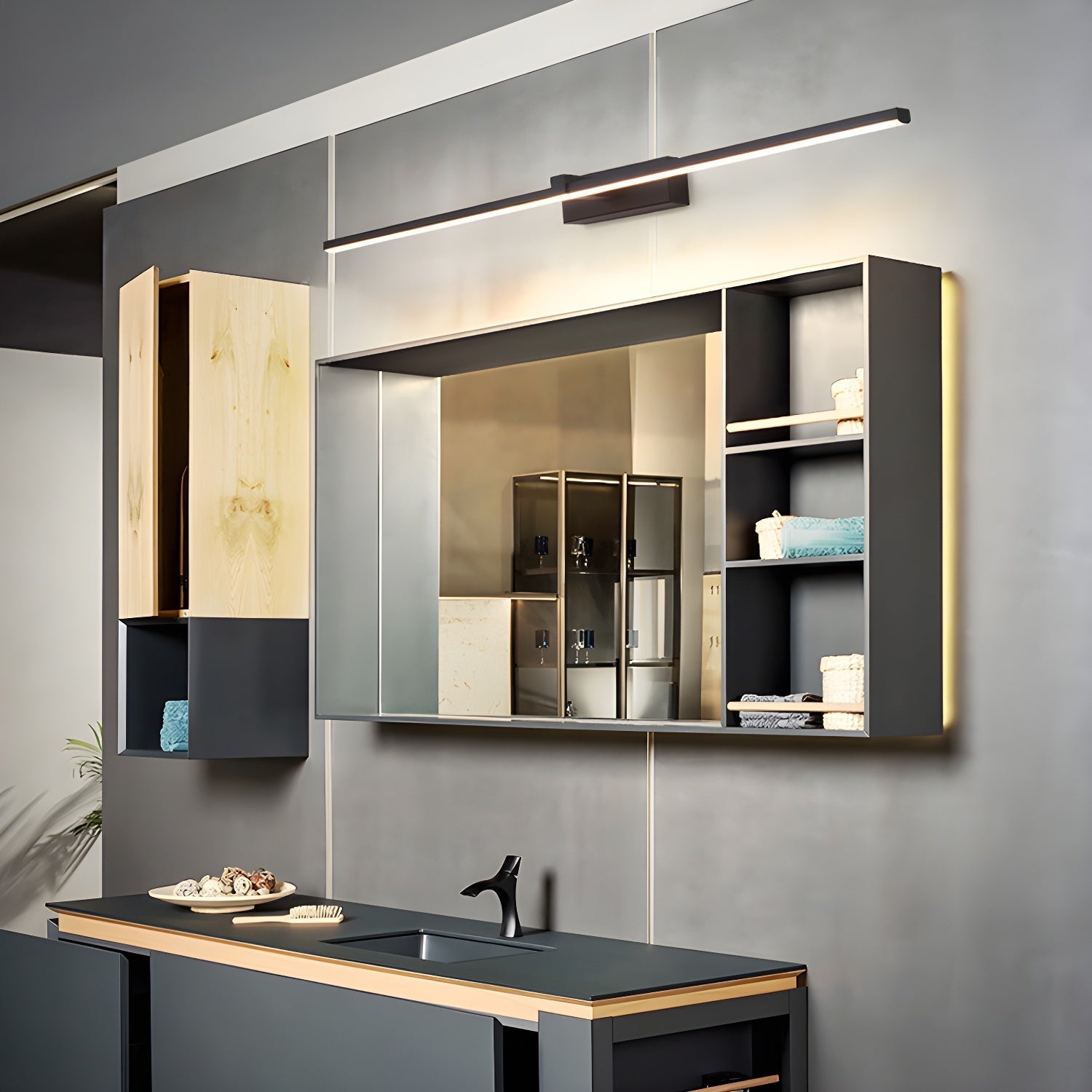 Yume Linear Modern Minimalist Mirror Wall Light-Neutral Decor