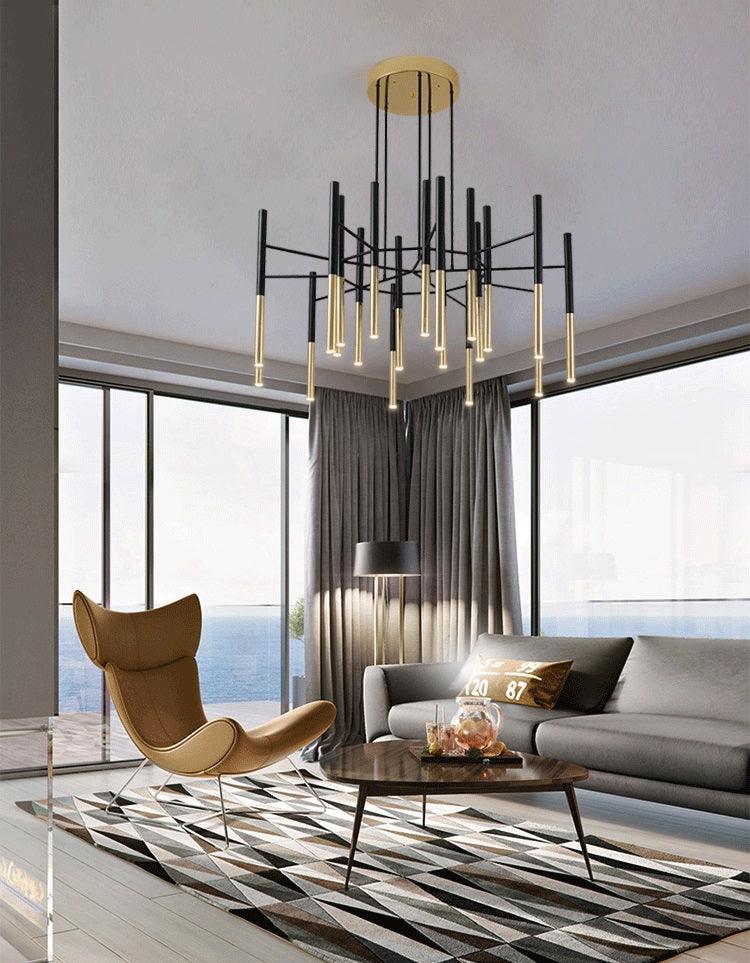 Arixon Chandelier Modern Rods Black Gold-Neutral Decor