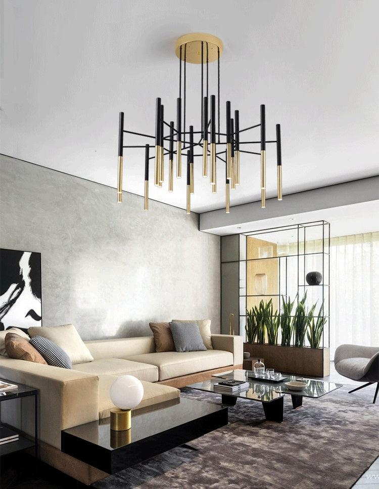 Arixon Chandelier Modern Rods Black Gold-Neutral Decor