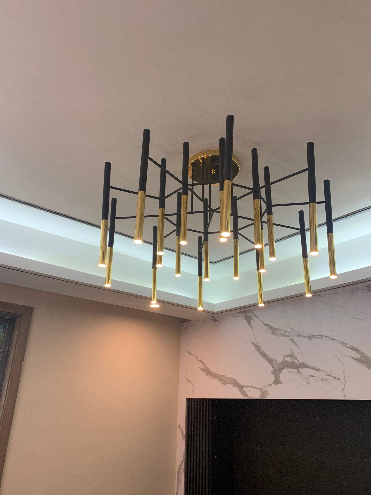 Arixon Chandelier Modern Rods Black Gold-Neutral Decor