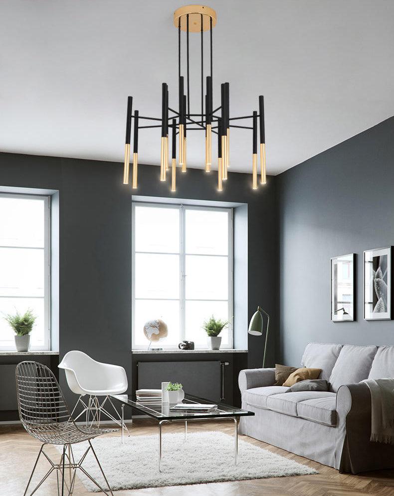 Arixon Chandelier Modern Rods Black Gold-Neutral Decor