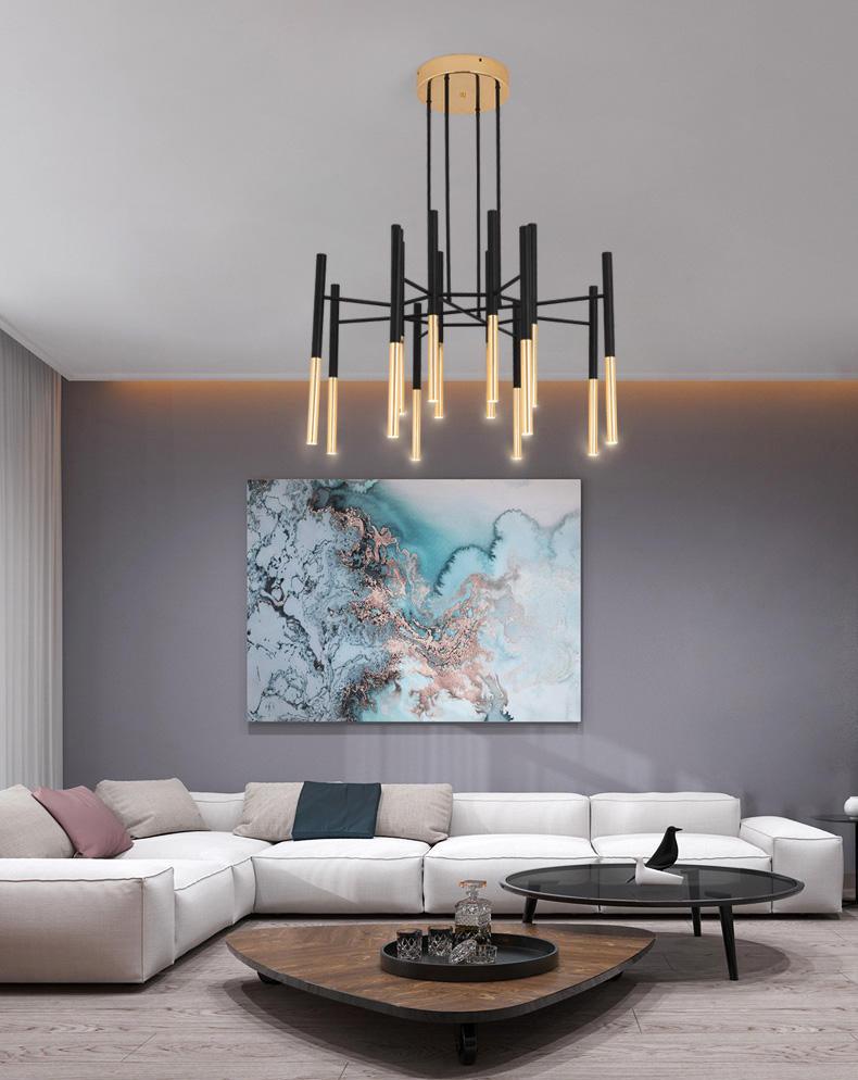 Arixon Chandelier Modern Rods Black Gold-Neutral Decor