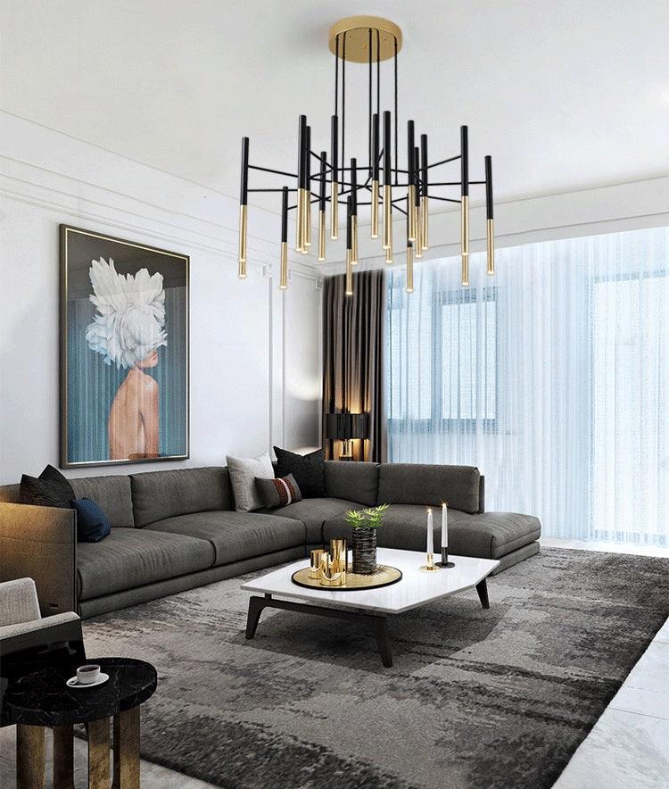 Arixon Chandelier Modern Rods Black Gold-Neutral Decor