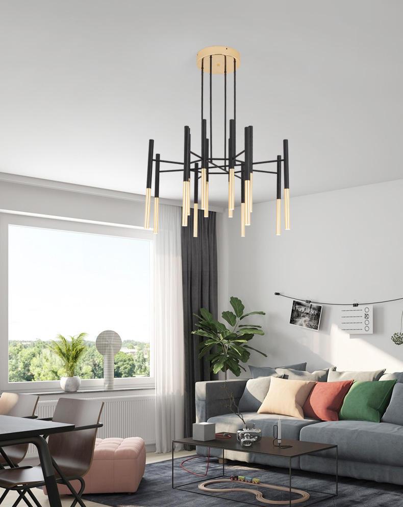 Arixon Chandelier Modern Rods Black Gold-Neutral Decor
