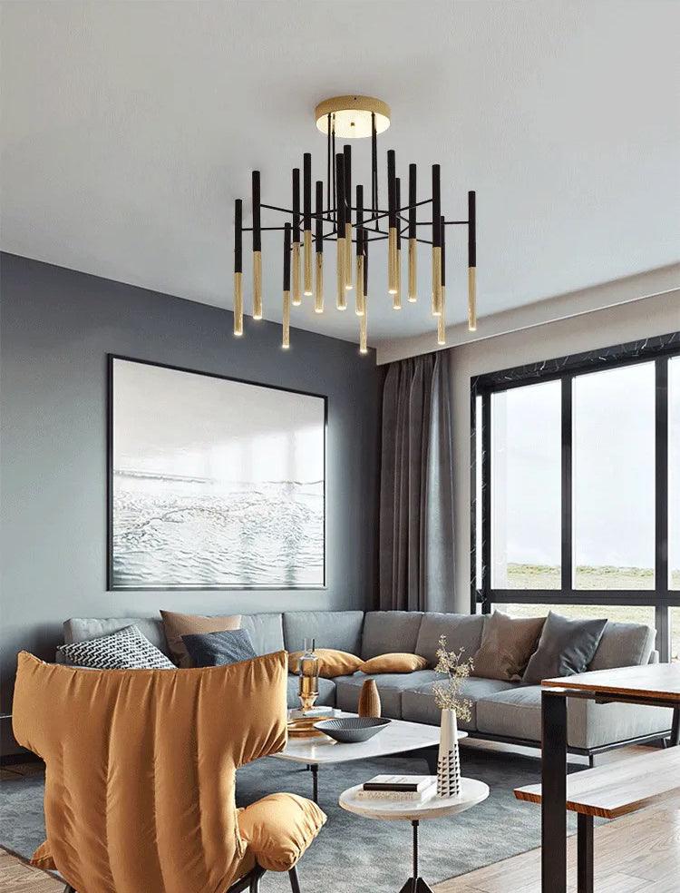 Arixon Chandelier Modern Rods Black Gold-Neutral Decor