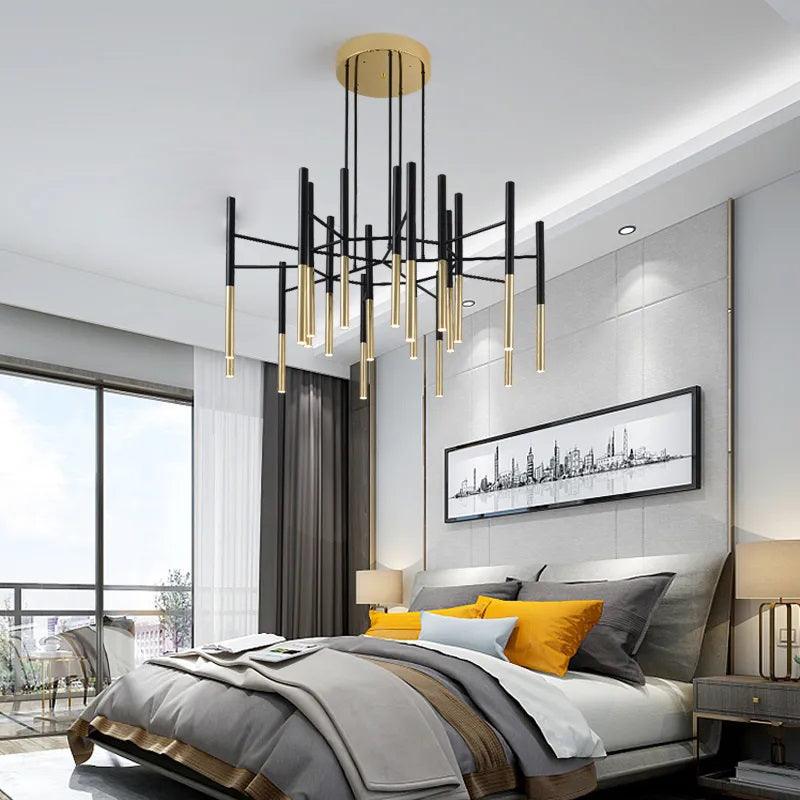 Arixon Chandelier Modern Rods Black Gold-Neutral Decor