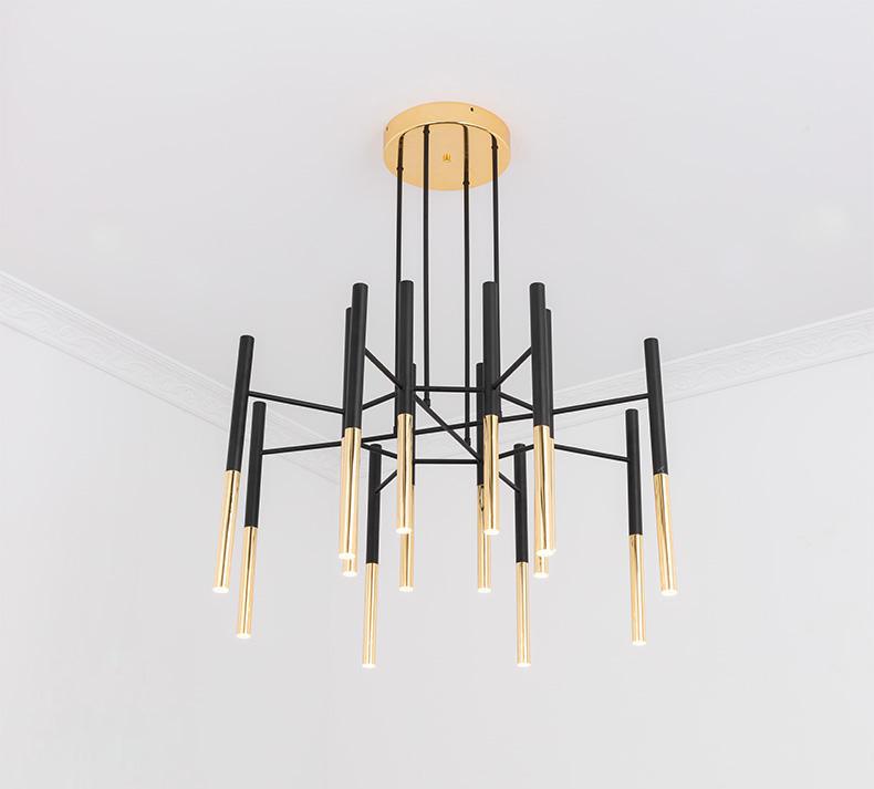 Arixon Chandelier Modern Rods Black Gold-Neutral Decor
