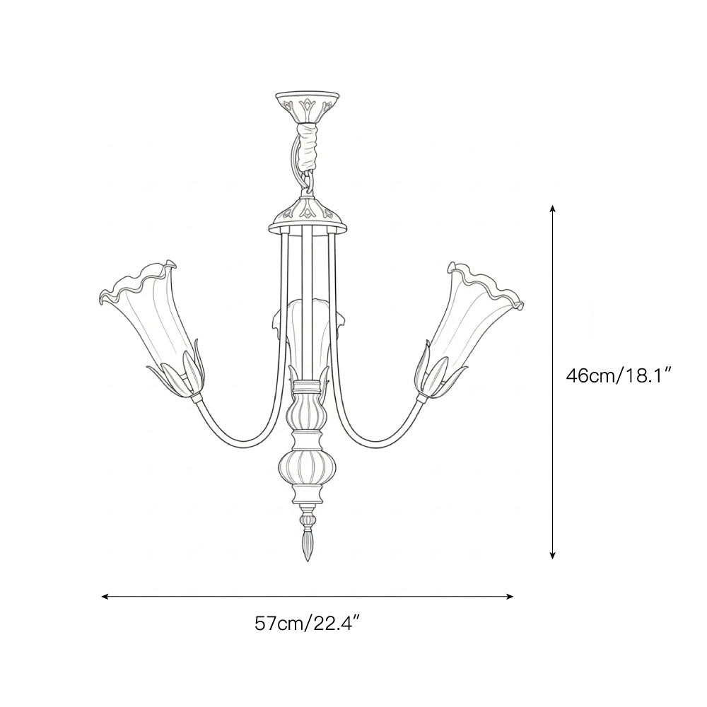 Close-up of a glass lampshade on the Meyda Chandelier.