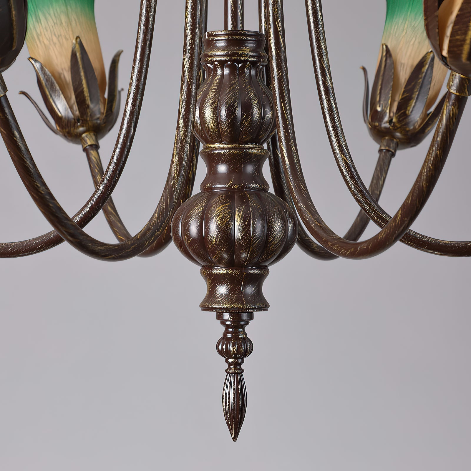 Lifestyle image showing the scale of the 6-head chandelier in a large room.