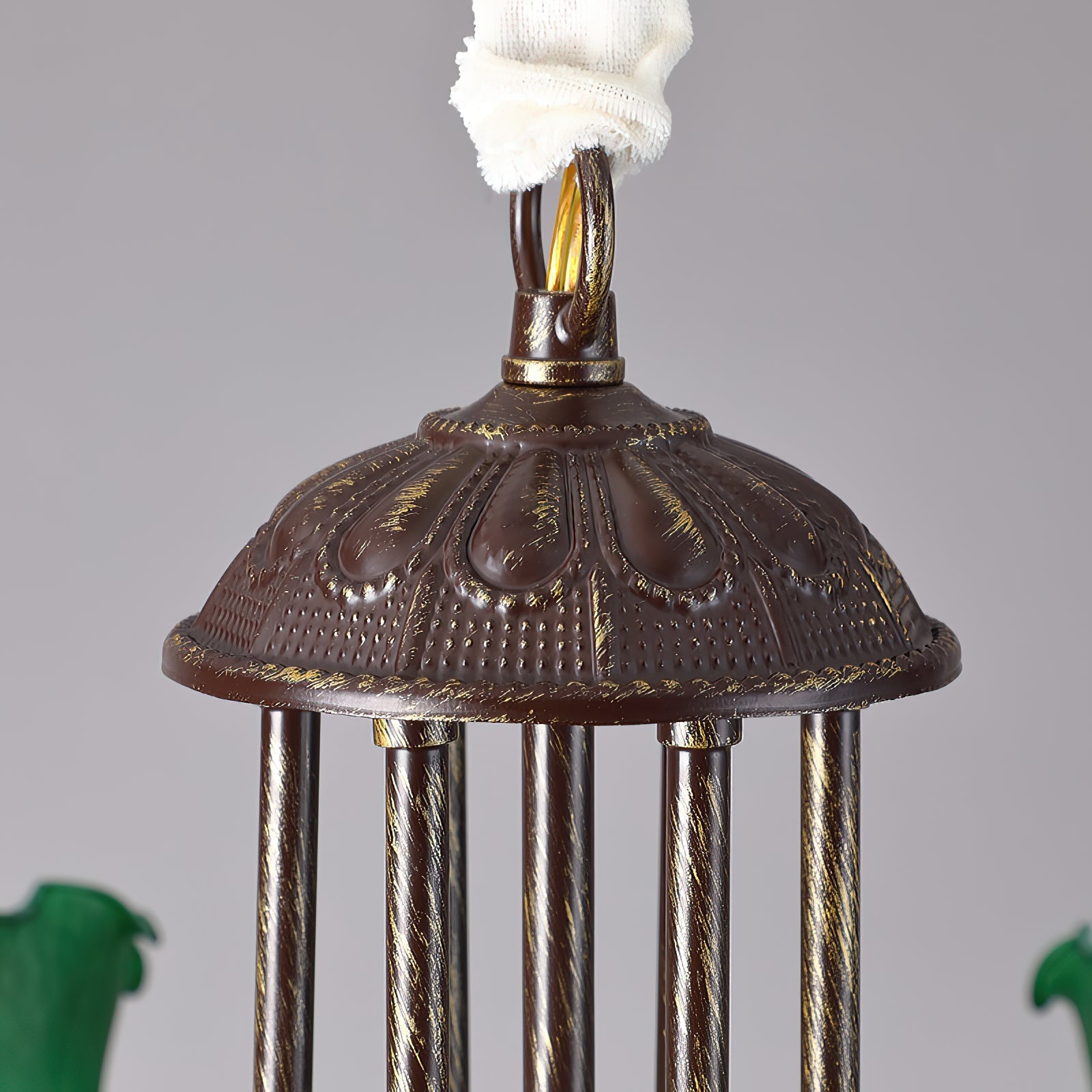 The unlit Meyda Chandelier, highlighting its structural design.