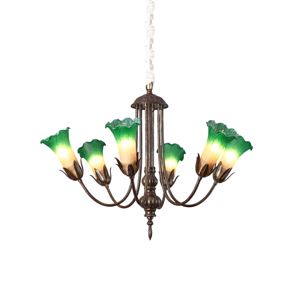 Side profile of the bronze Meyda Chandelier.