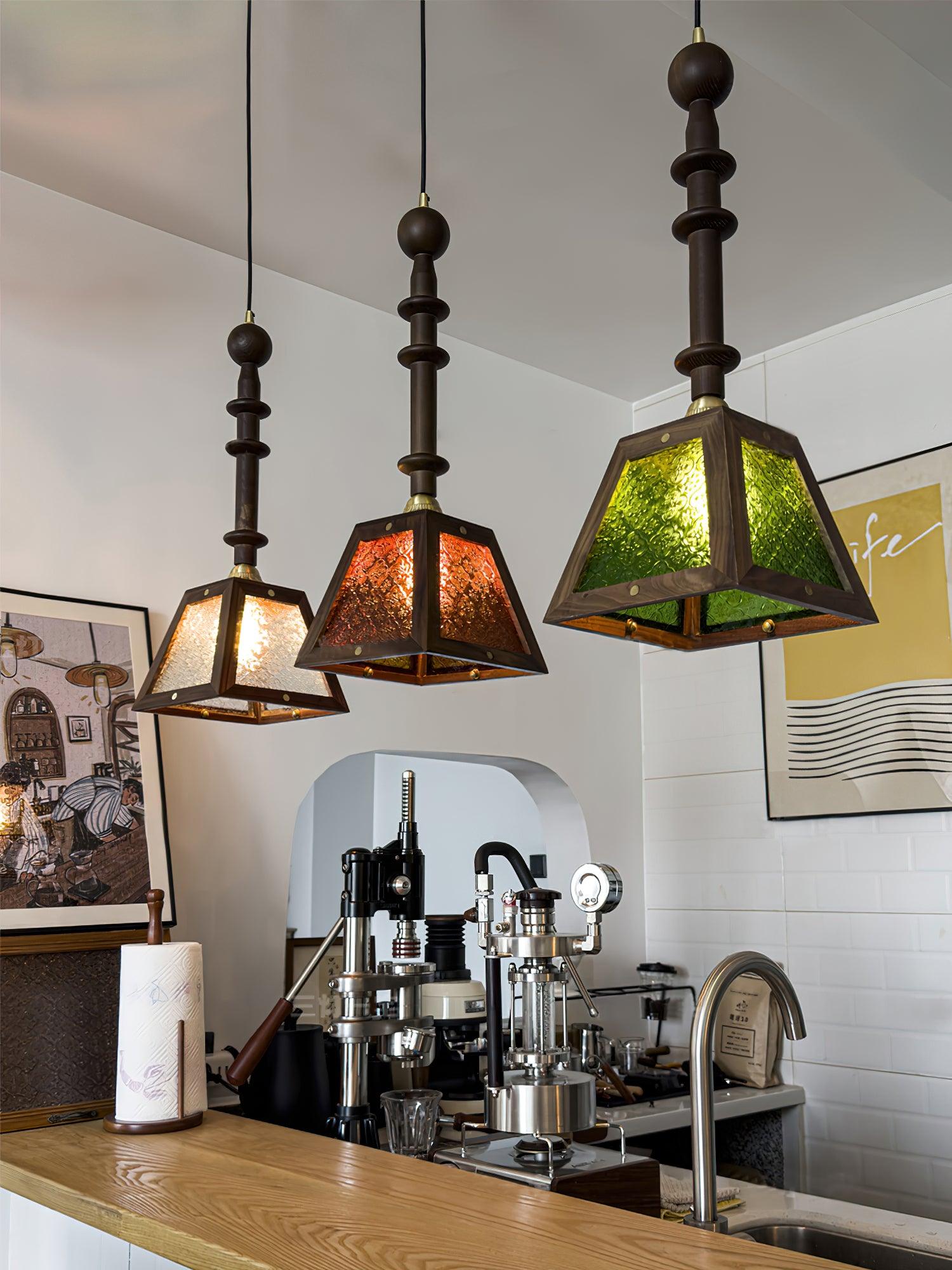Zilten Elegance Vintage Glass Wood Pendant Light-Neutral Decor