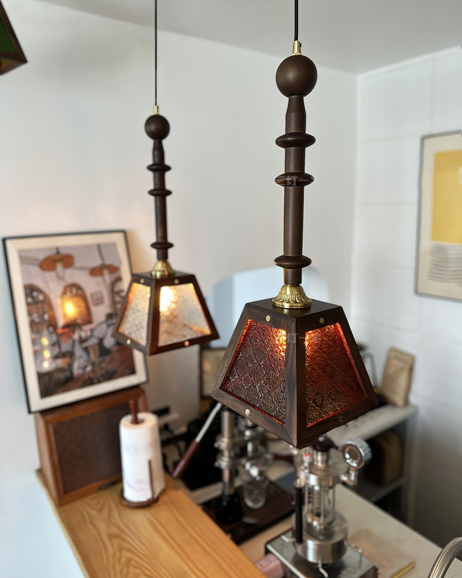 Zilten Elegance Vintage Glass Wood Pendant Light-Neutral Decor