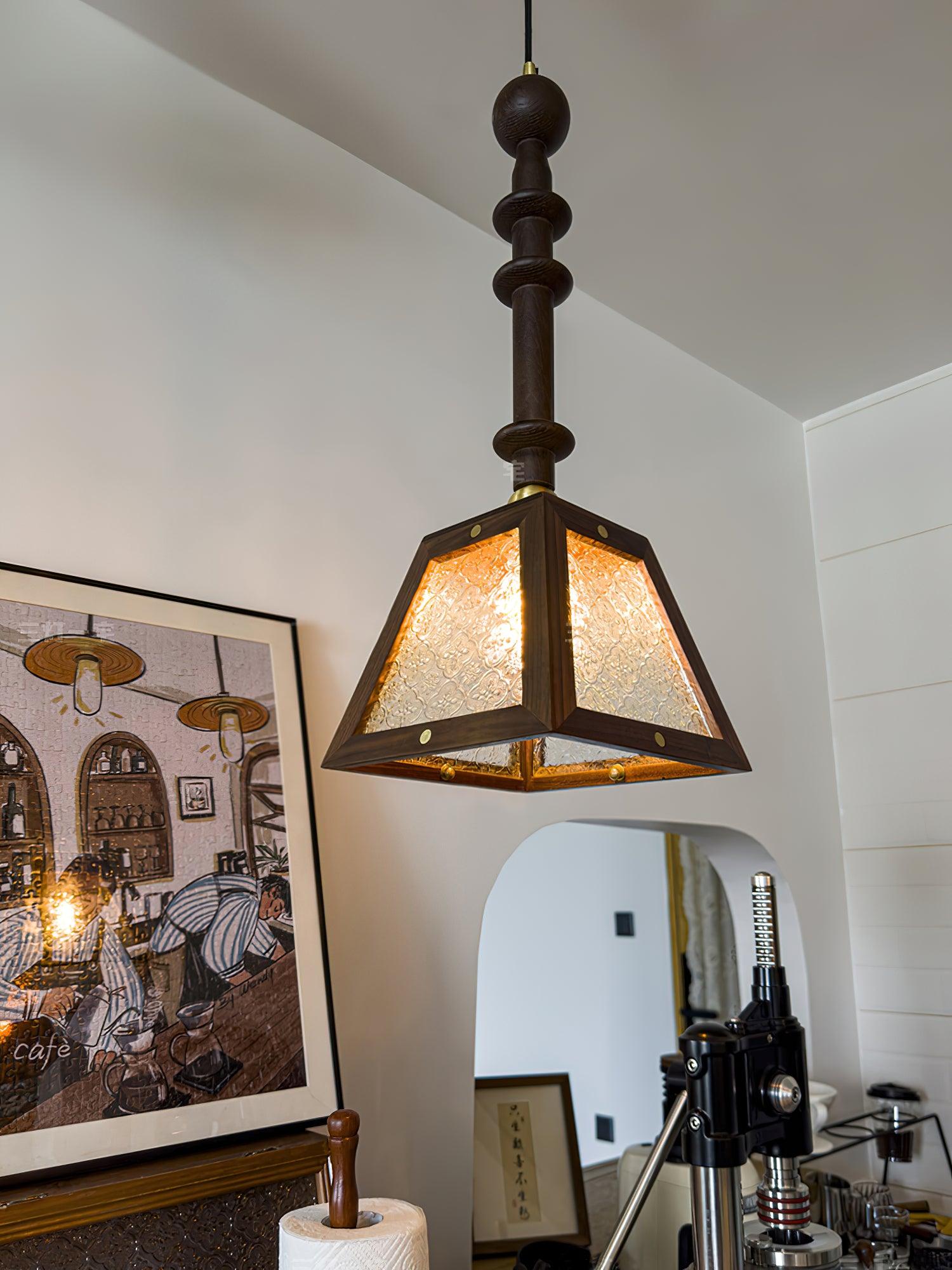 Zilten Elegance Vintage Glass Wood Pendant Light-Neutral Decor
