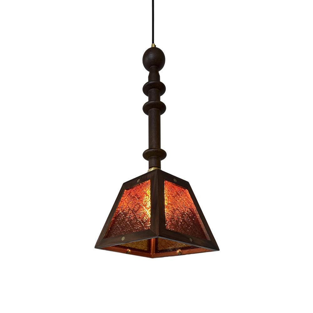 Zilten Elegance Vintage Glass Wood Pendant Light-Neutral Decor