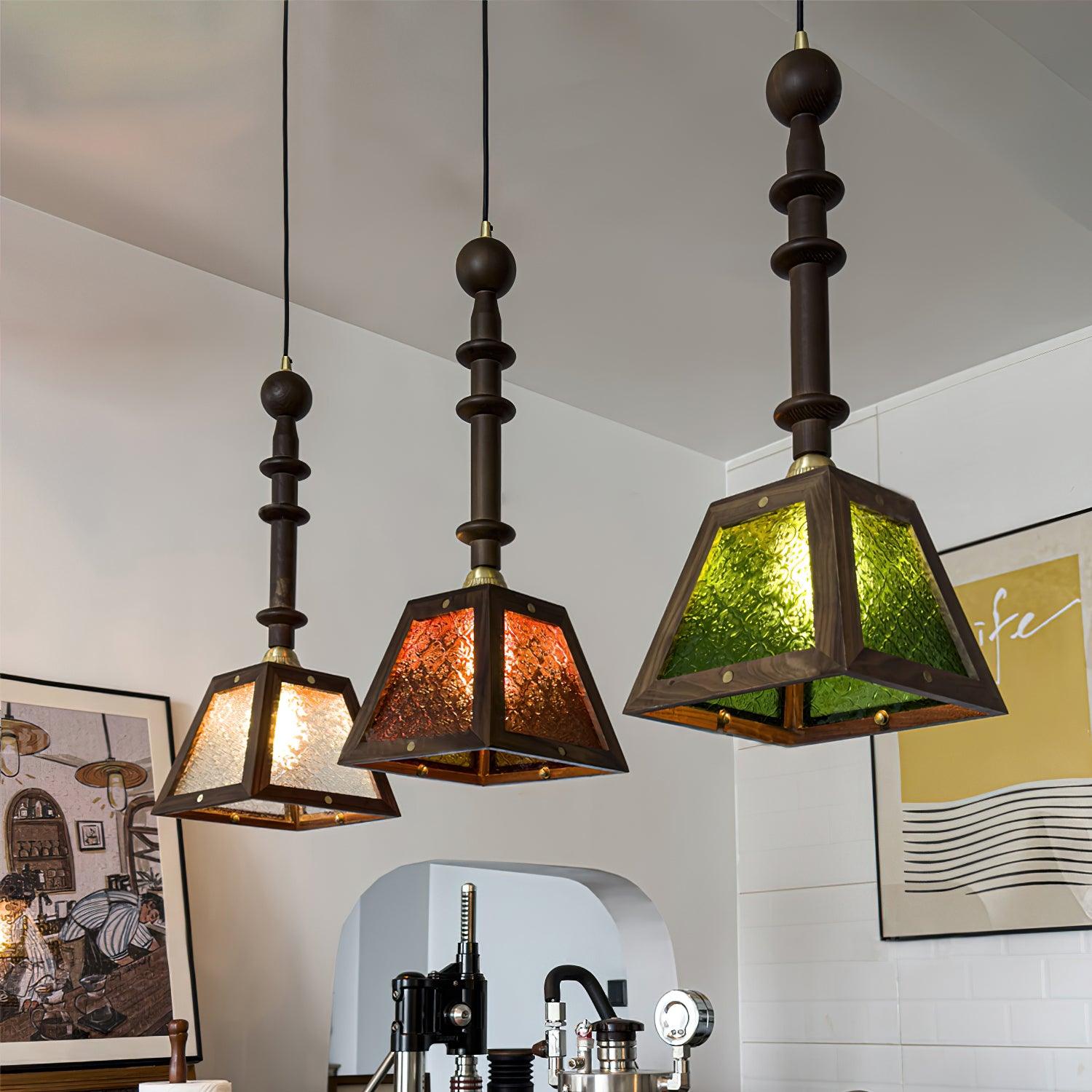 Zilten Elegance Vintage Glass Wood Pendant Light-Neutral Decor