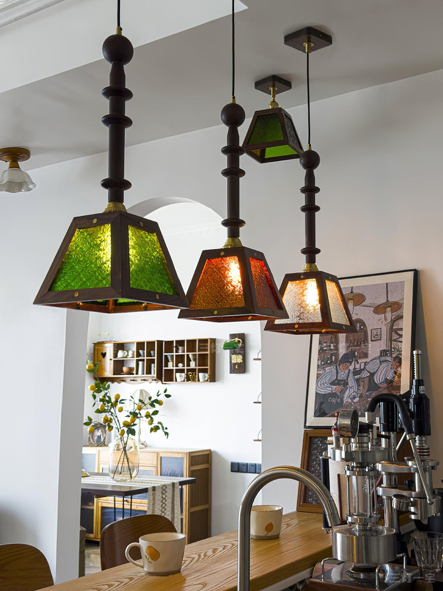 Zilten Elegance Vintage Glass Wood Pendant Light-Neutral Decor