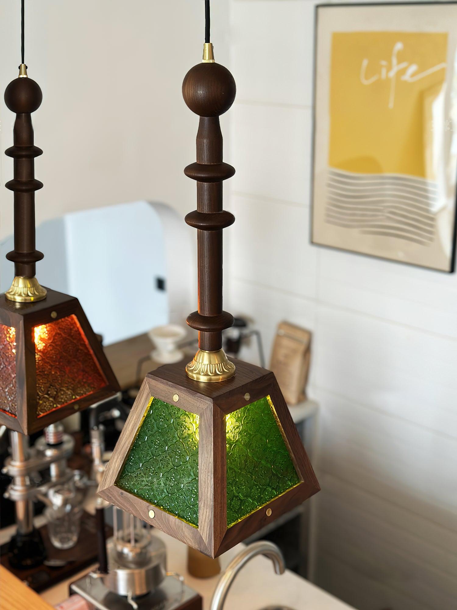 Zilten Elegance Vintage Glass Wood Pendant Light-Neutral Decor