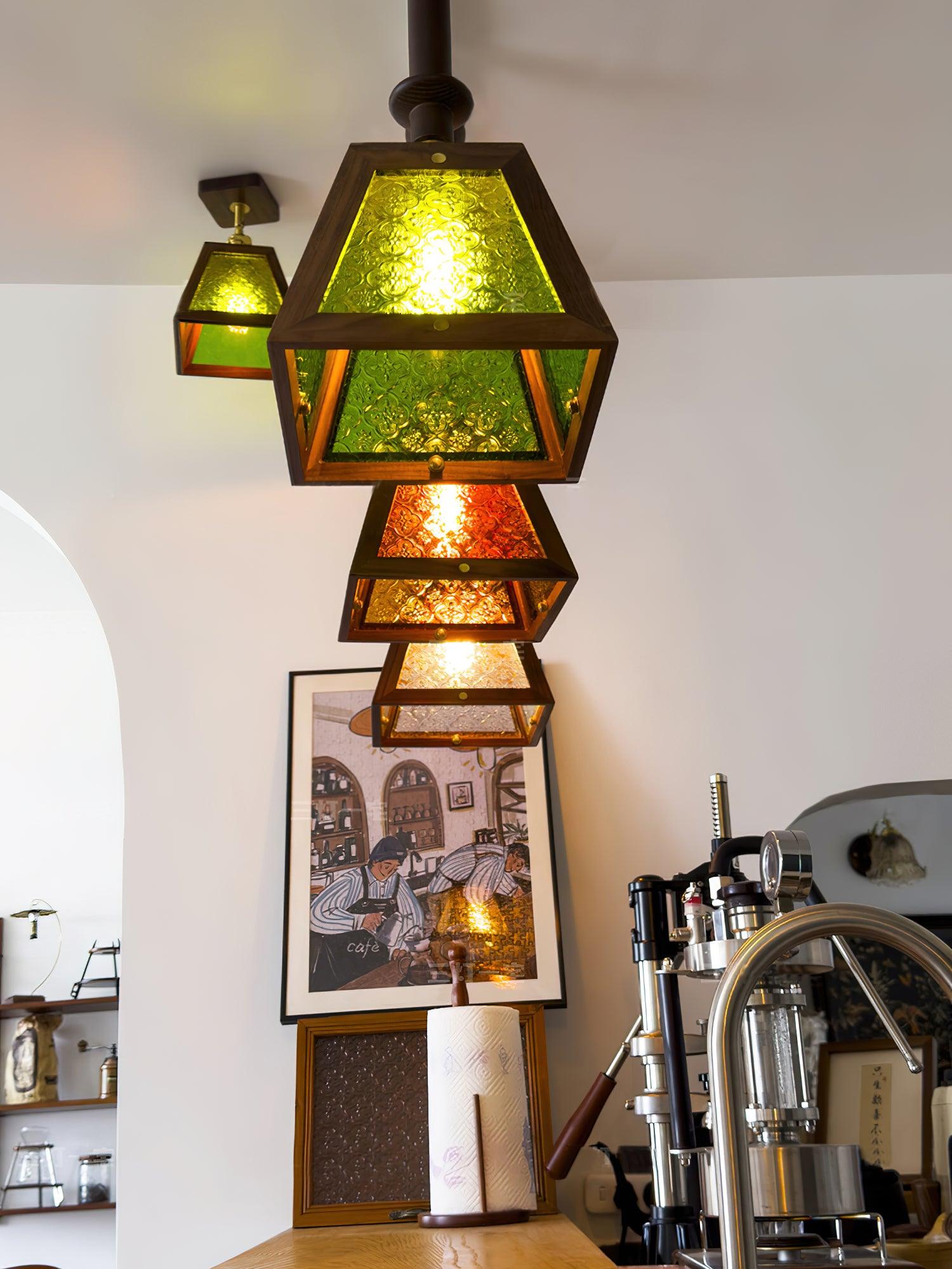 Zilten Elegance Vintage Glass Wood Pendant Light-Neutral Decor