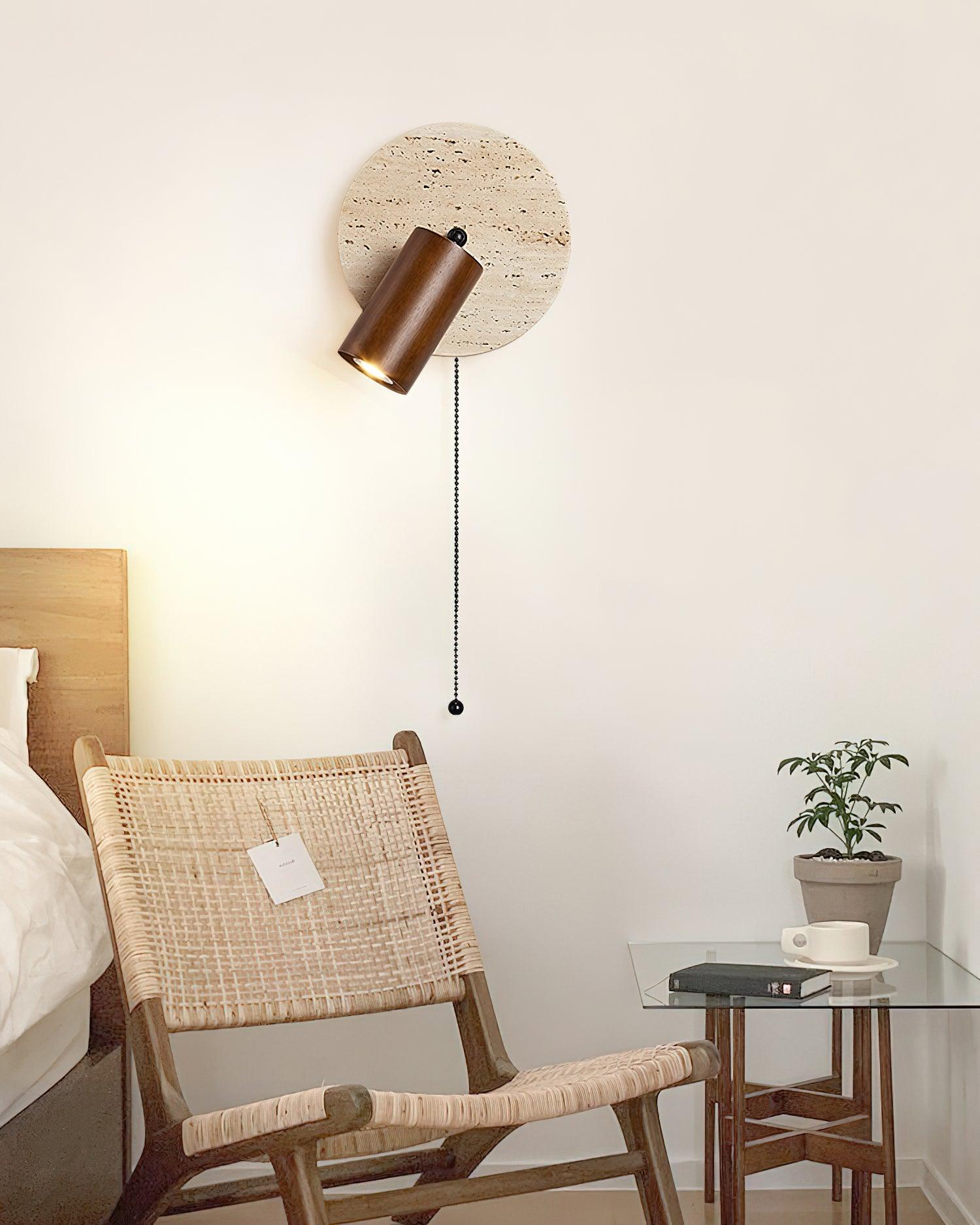 Travertine & Wood Wall Lamp