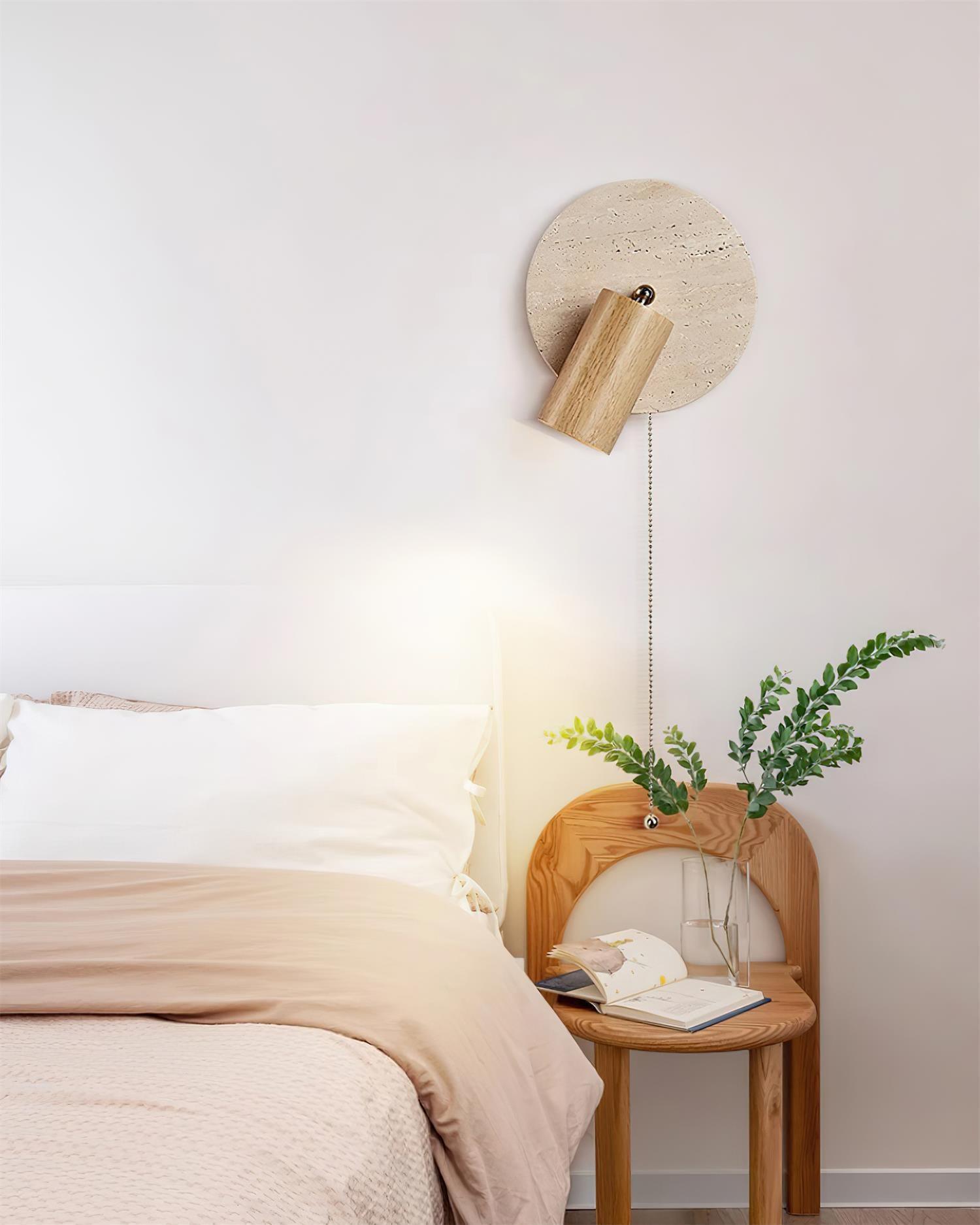 Travertine & Wood Wall Lamp