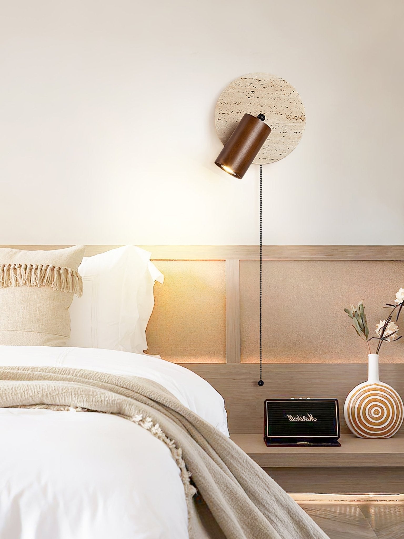 Romino Disc Swing Travertine Wall Light-Neutral Decor