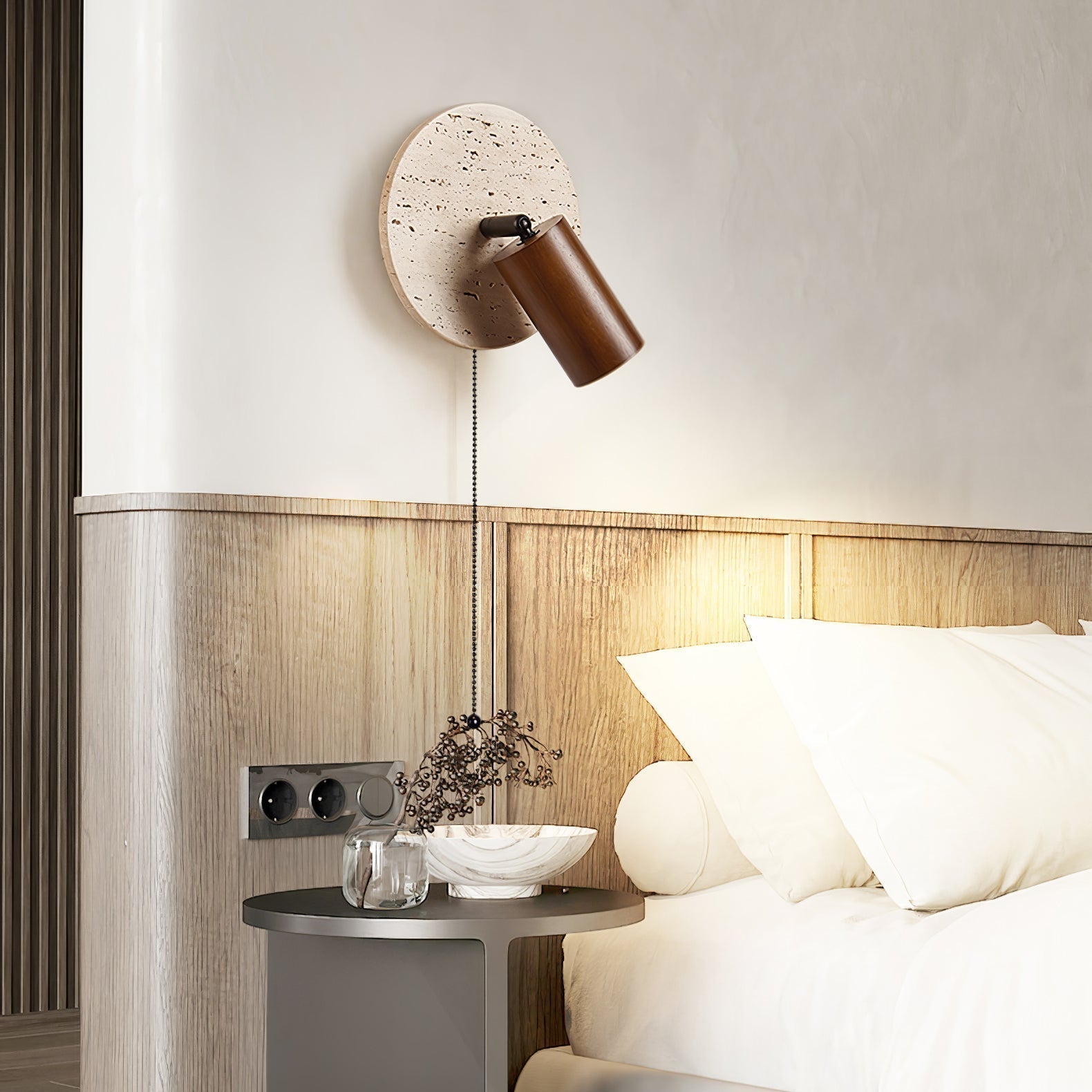 Romino Disc Swing Travertine Wall Light-Neutral Decor