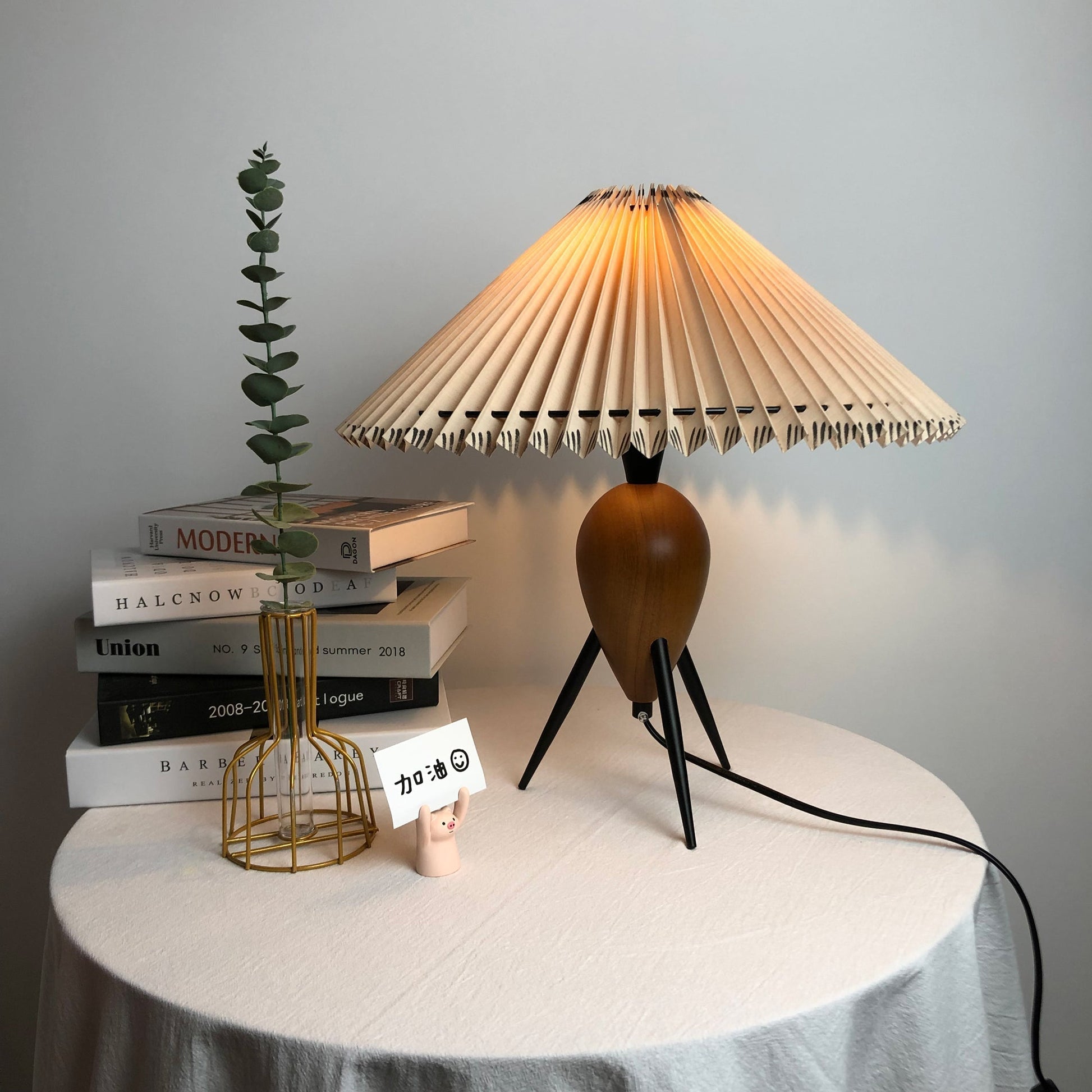 Elyse Wood & Fabric Retro Table Lamp-Neutral Decor