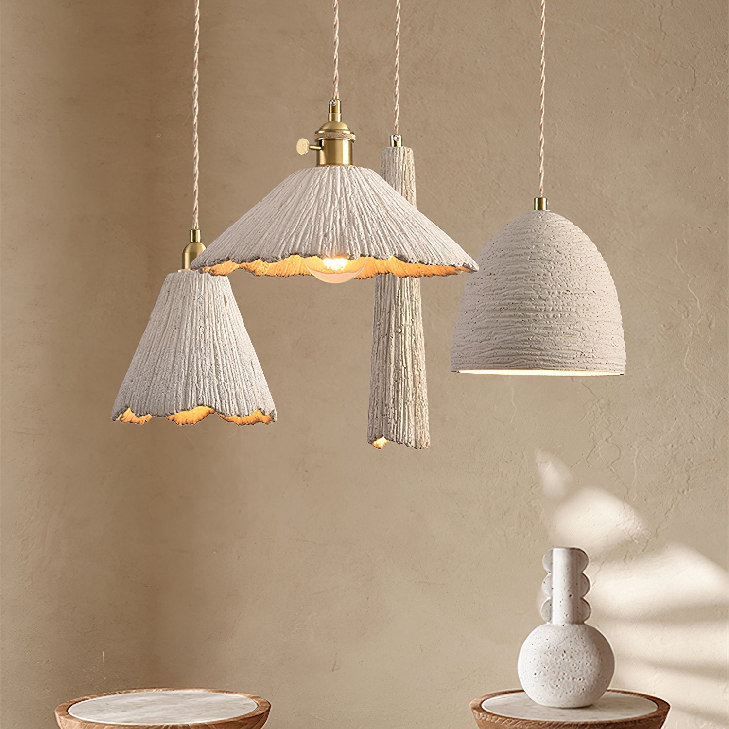 Nirove Pendant Lamp Adjustable Fabric Shade-Neutral Decor