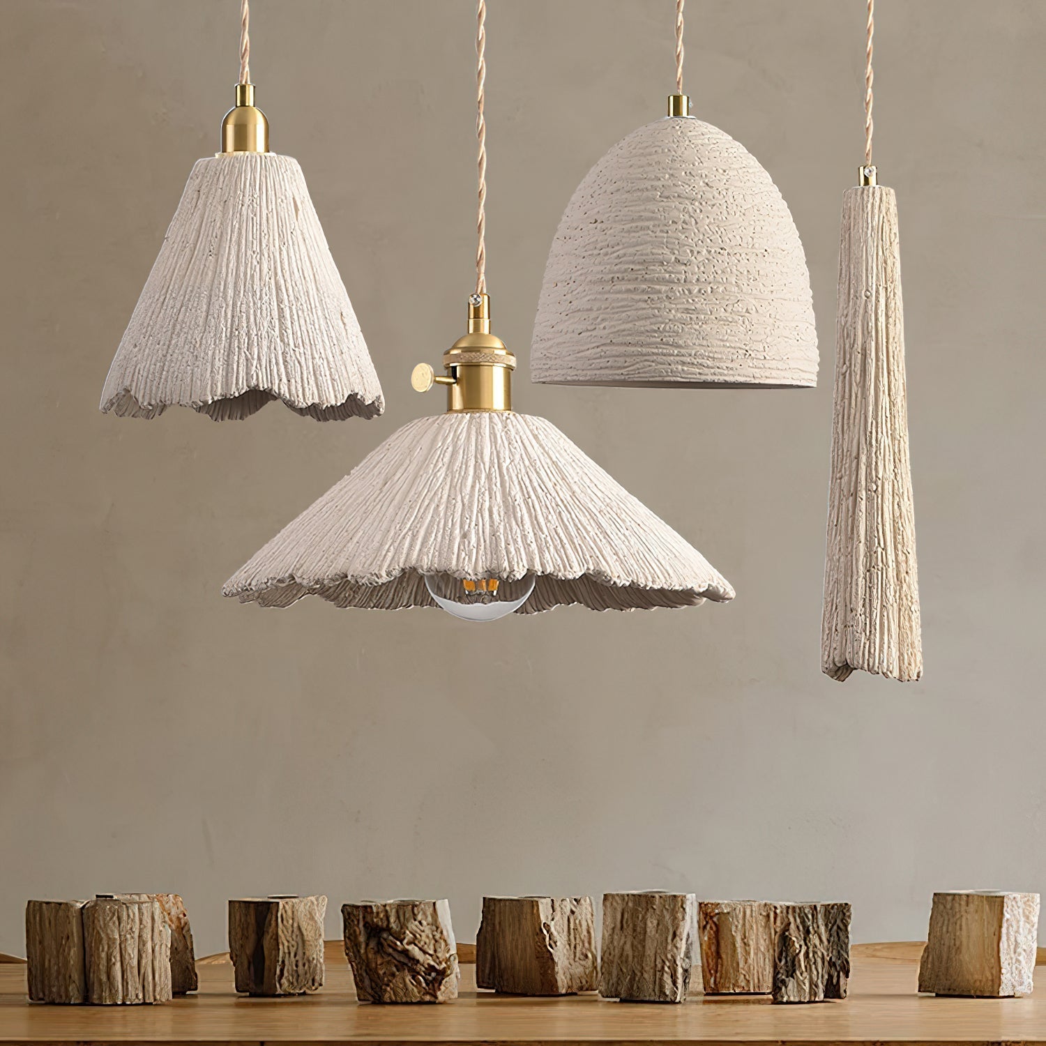 Nirove Pendant Lamp Adjustable Fabric Shade-Neutral Decor