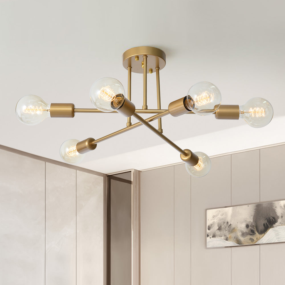 Vallin Modern Brass Semi Flush Mount Chandelier-Neutral Decor