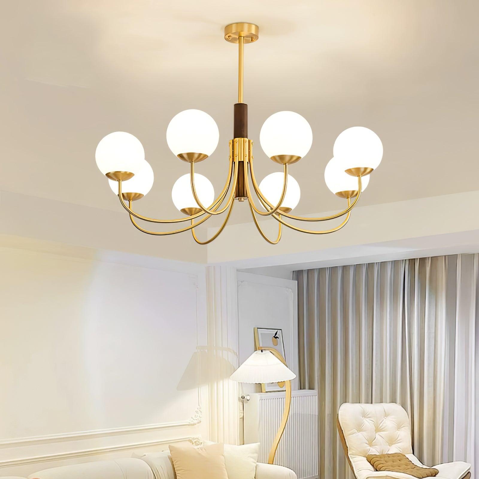 Lustra Chandelier Midas Touch Walnut Sphere Brass-Neutral Decor