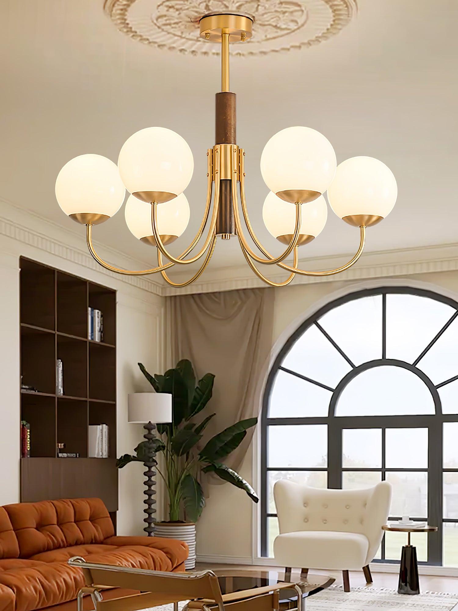Lustra Chandelier Midas Touch Walnut Sphere Brass-Neutral Decor