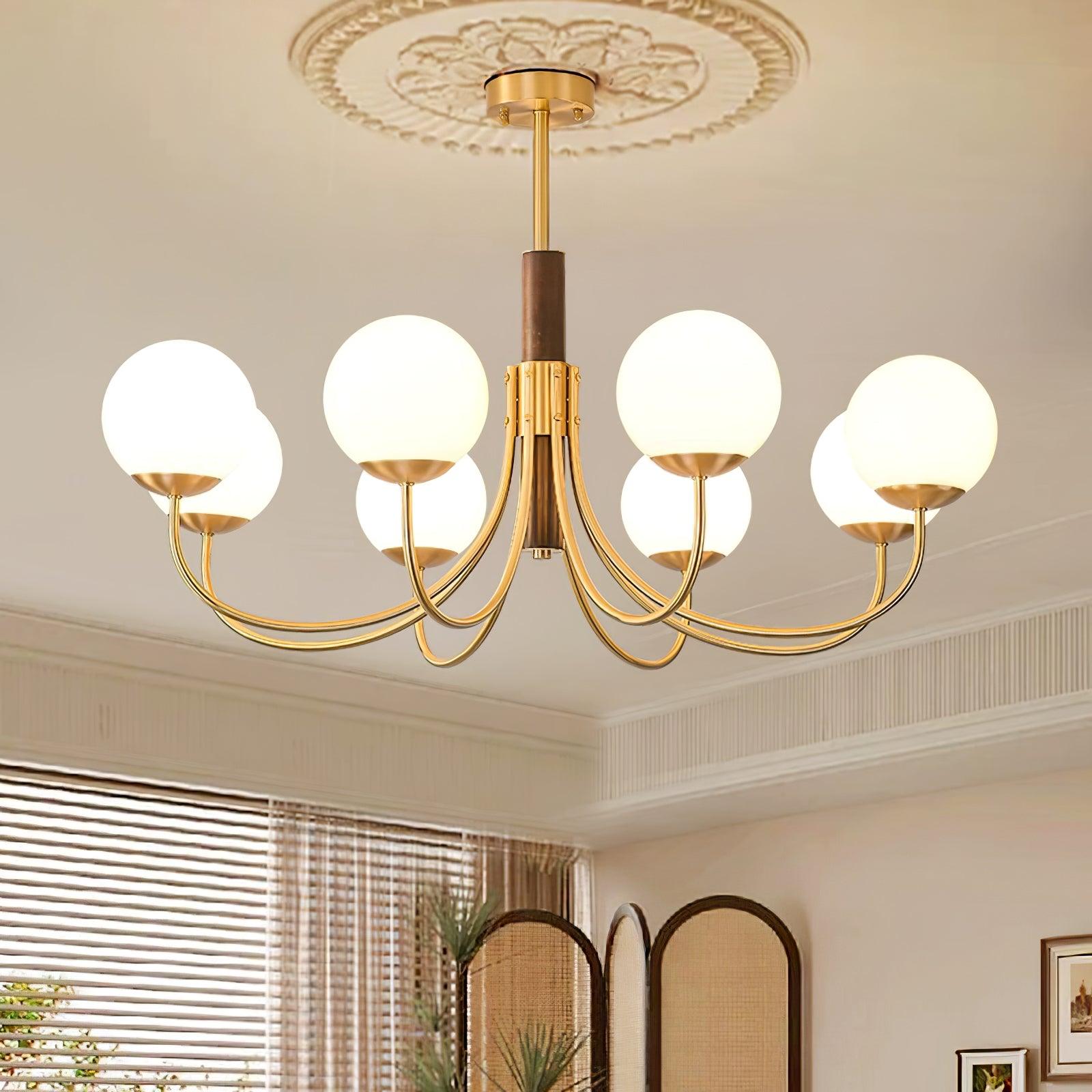 Lustra Chandelier Midas Touch Walnut Sphere Brass-Neutral Decor