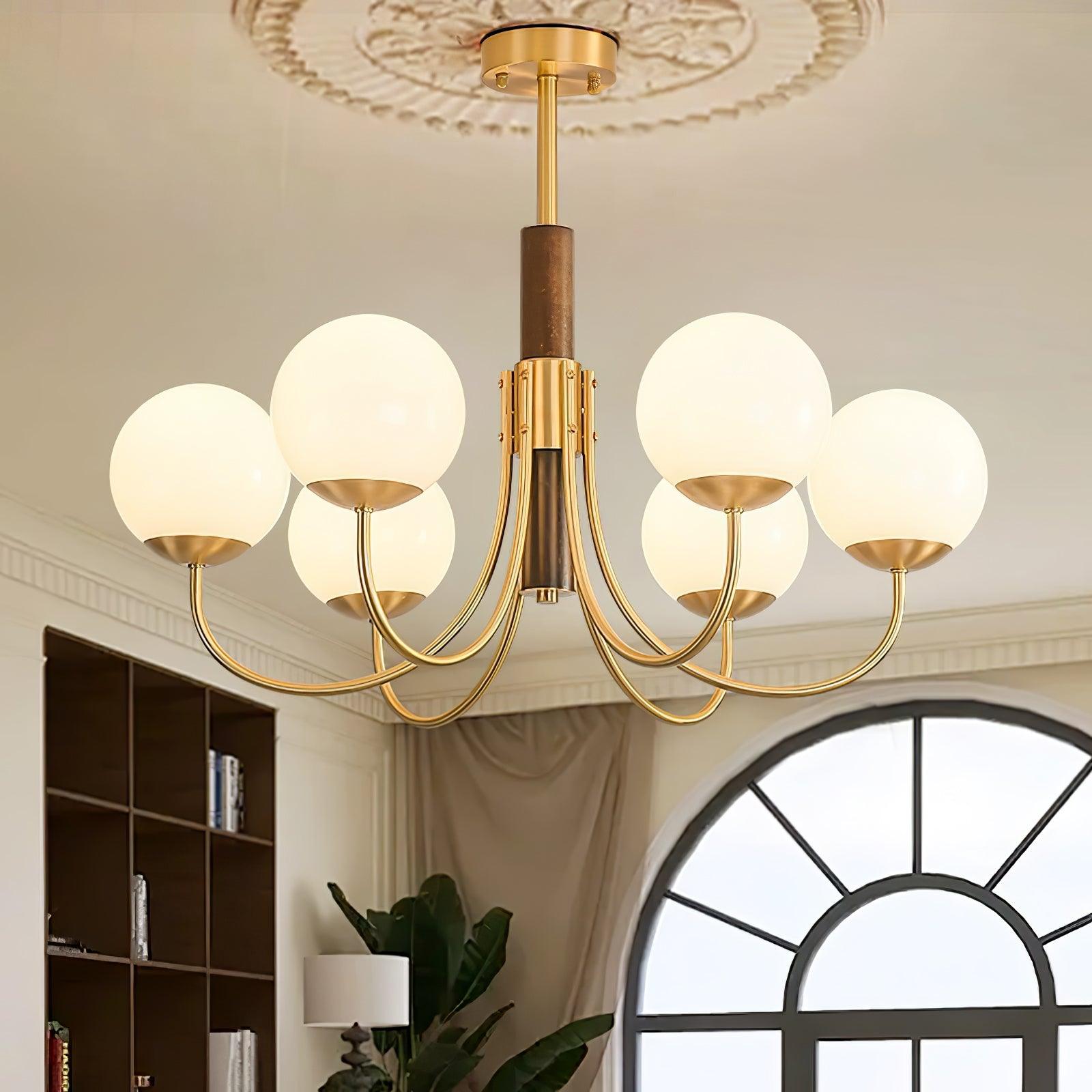 Lustra Chandelier Midas Touch Walnut Sphere Brass-Neutral Decor