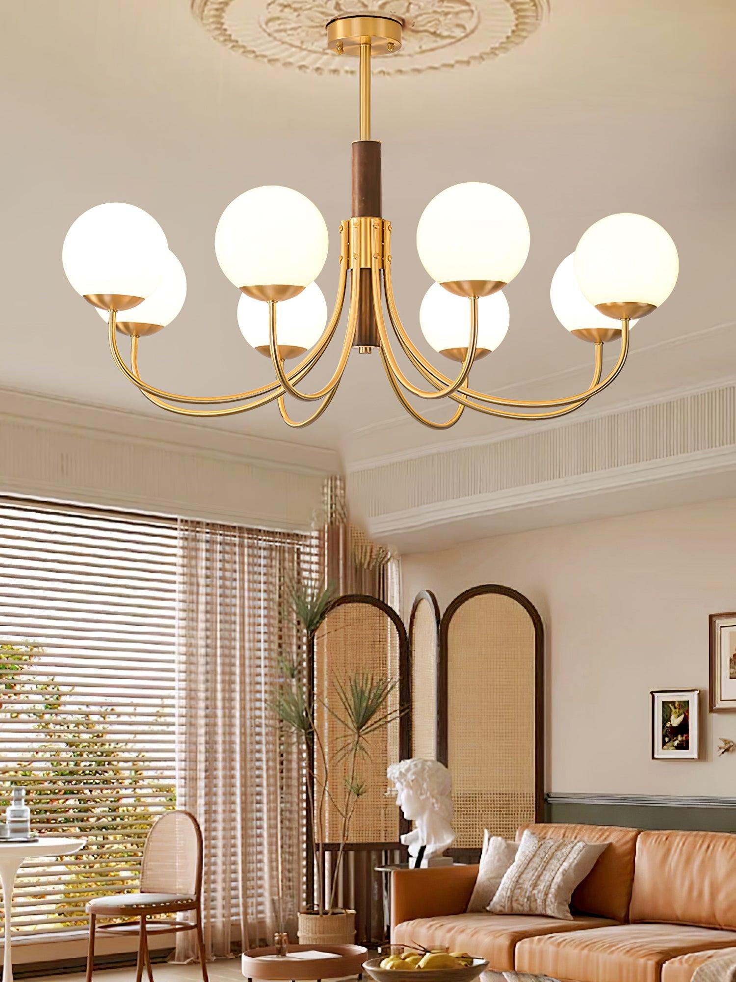 Lustra Chandelier Midas Touch Walnut Sphere Brass-Neutral Decor