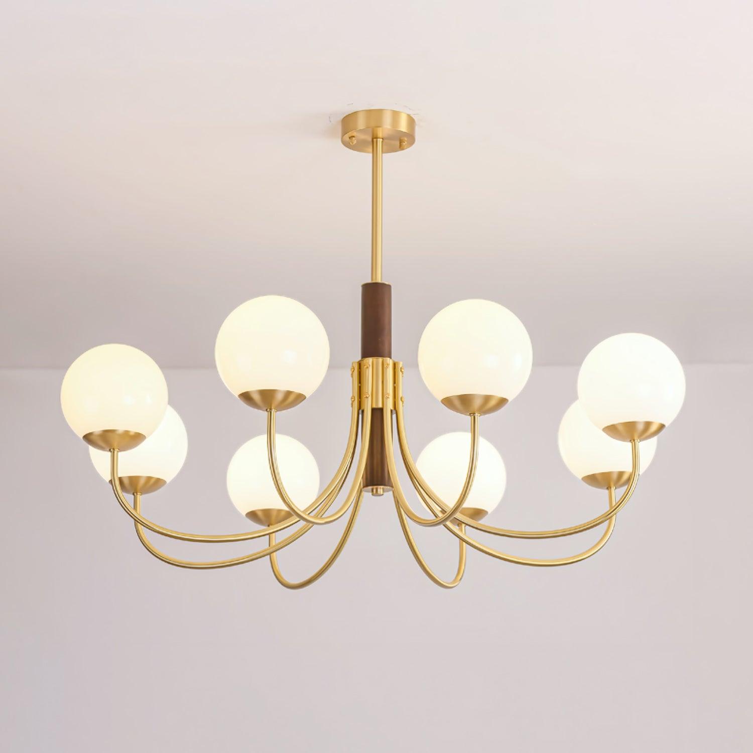 Lustra Chandelier Midas Touch Walnut Sphere Brass-Neutral Decor