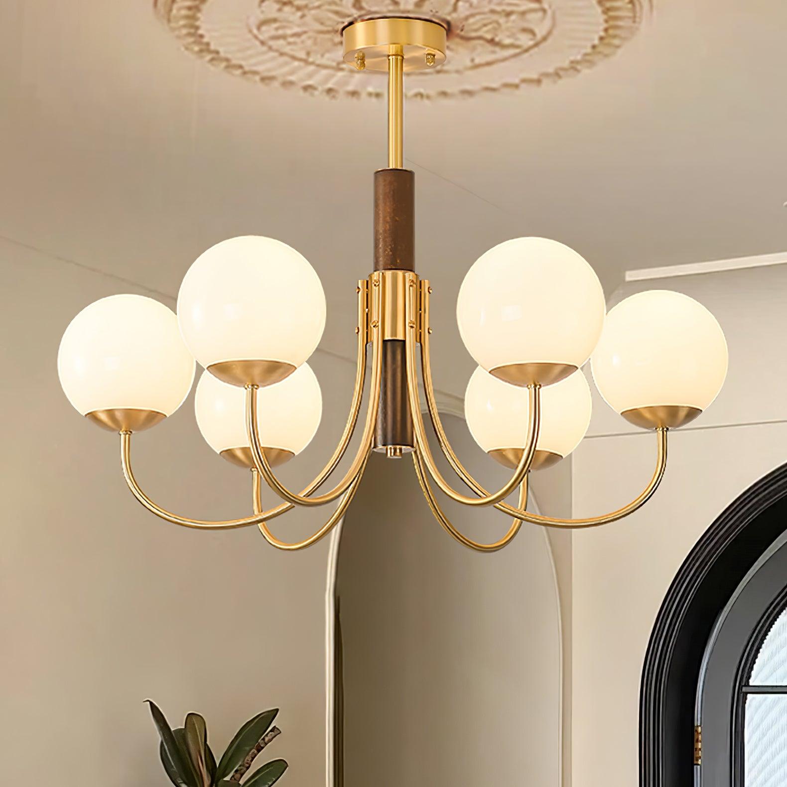 Lustra Chandelier Midas Touch Walnut Sphere Brass-Neutral Decor