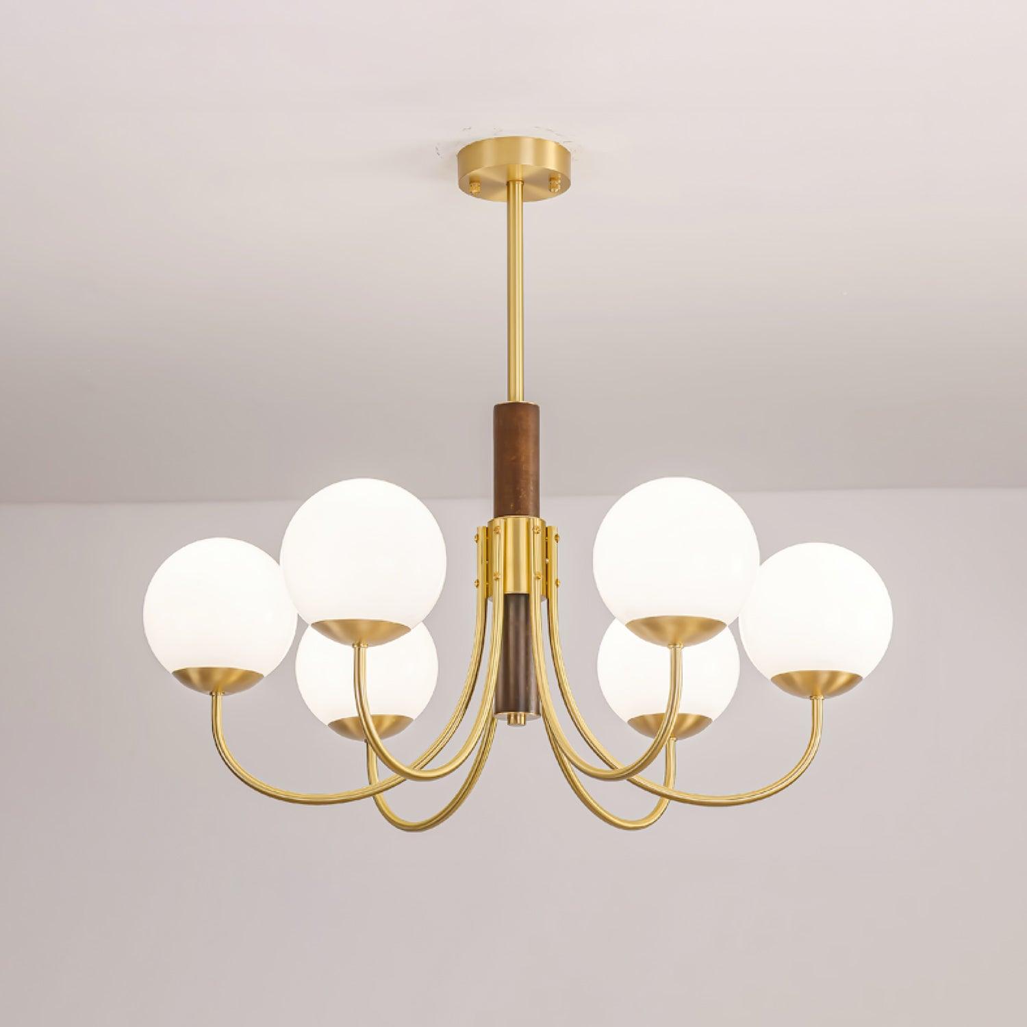 Lustra Chandelier Midas Touch Walnut Sphere Brass-Neutral Decor