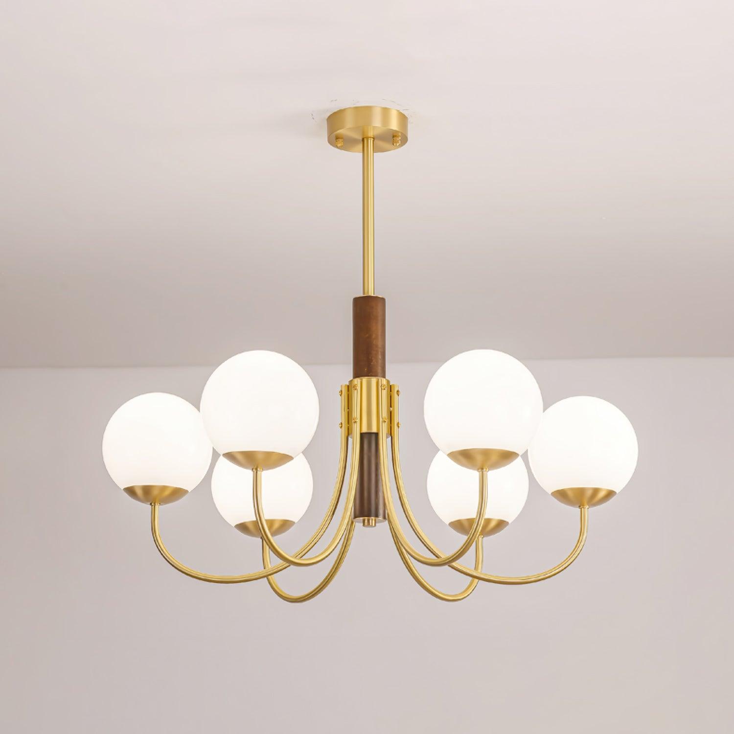 Lustra Chandelier Midas Touch Walnut Sphere Brass-Neutral Decor