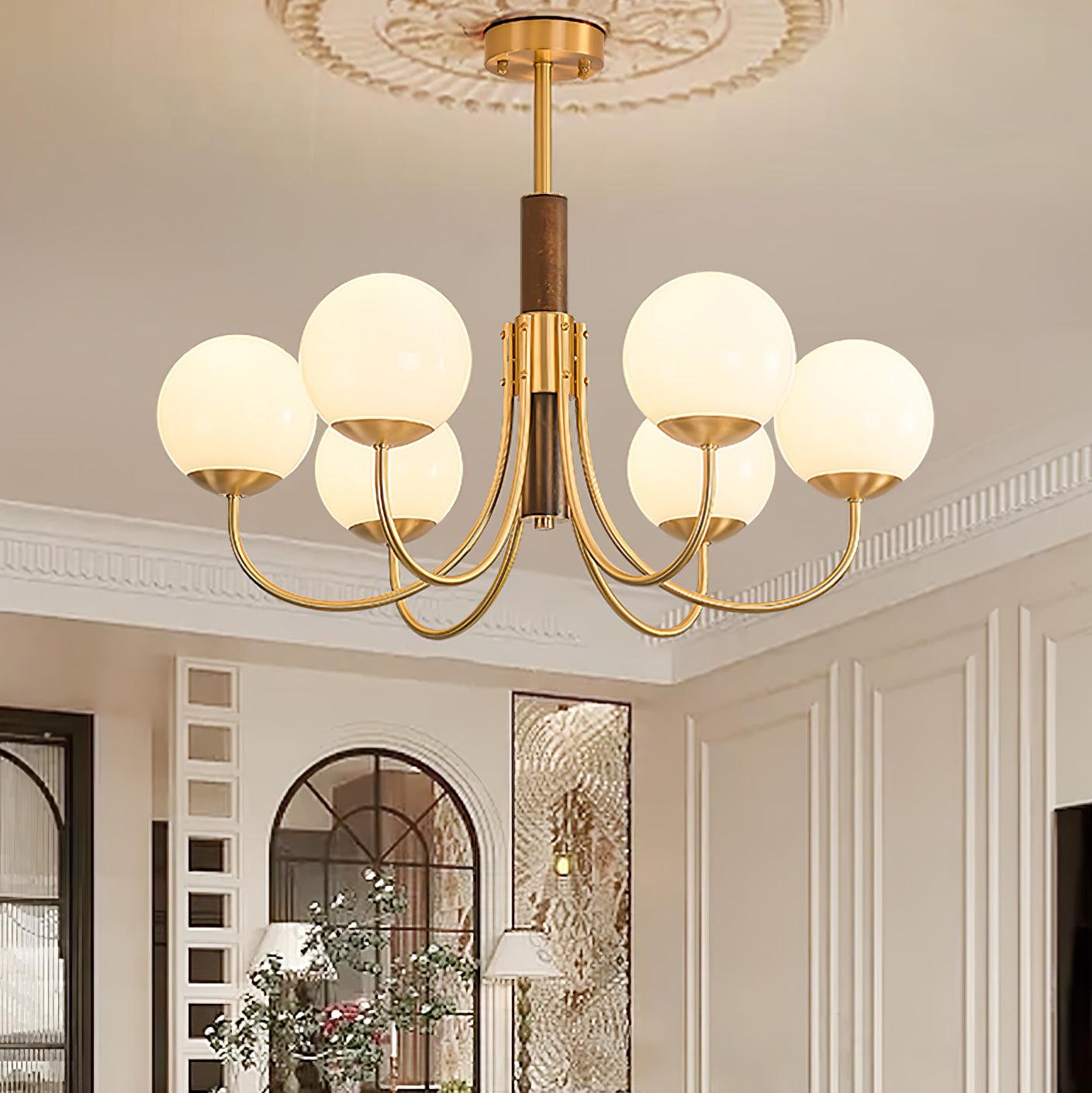 Lustra Chandelier Midas Touch Walnut Sphere Brass-Neutral Decor