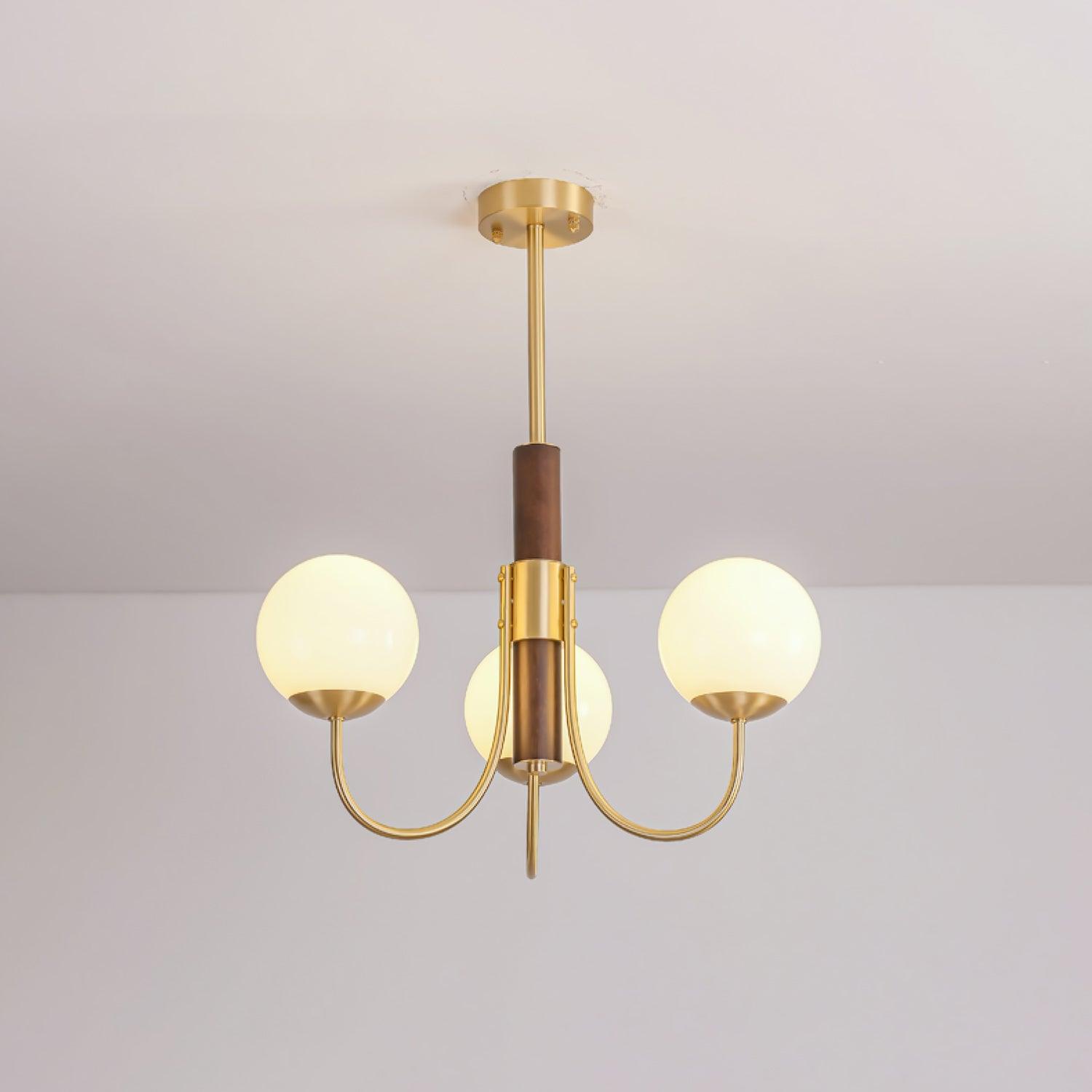 Lustra Chandelier Midas Touch Walnut Sphere Brass-Neutral Decor