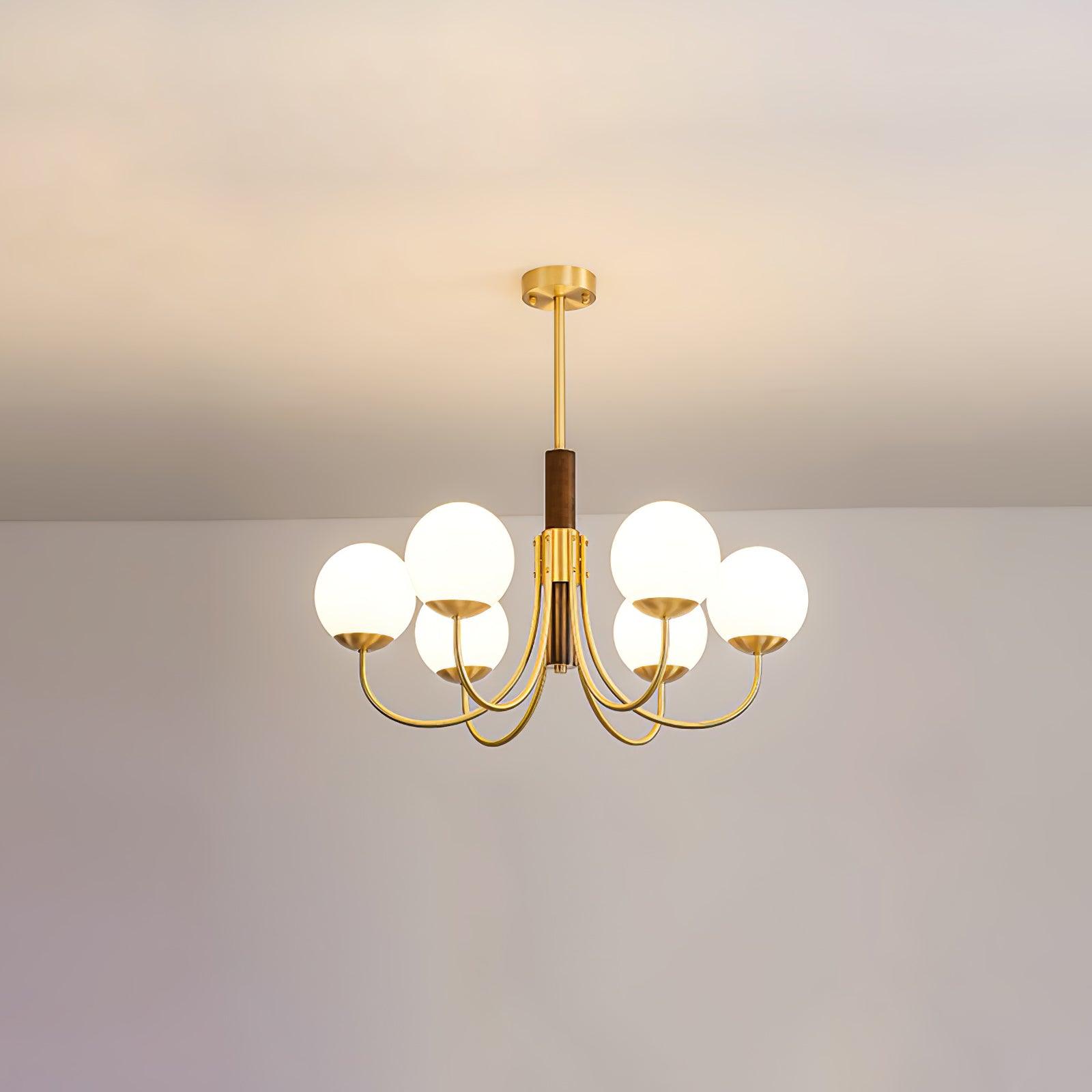 Lustra Chandelier Midas Touch Walnut Sphere Brass-Neutral Decor