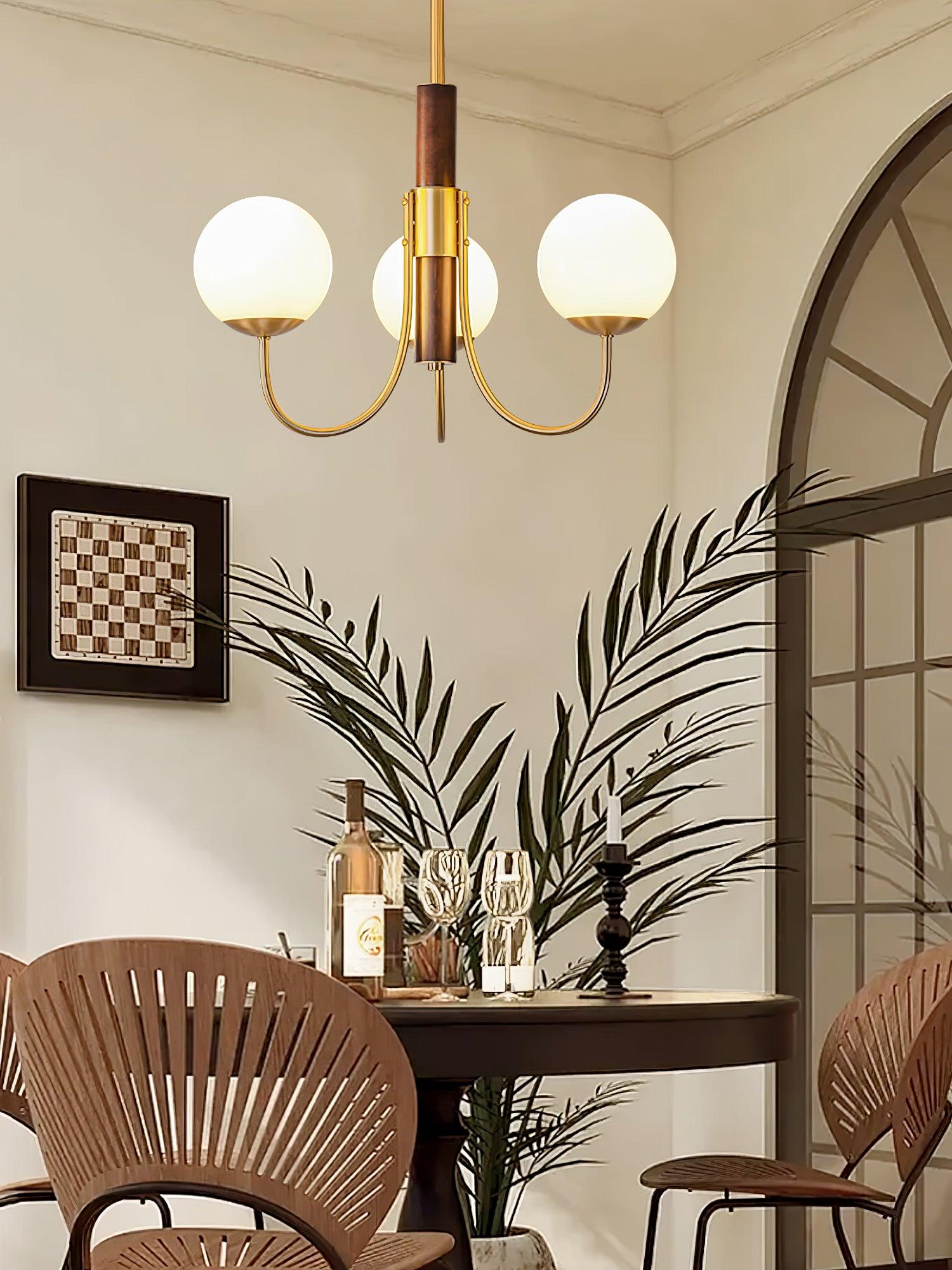 Lustra Chandelier Midas Touch Walnut Sphere Brass-Neutral Decor