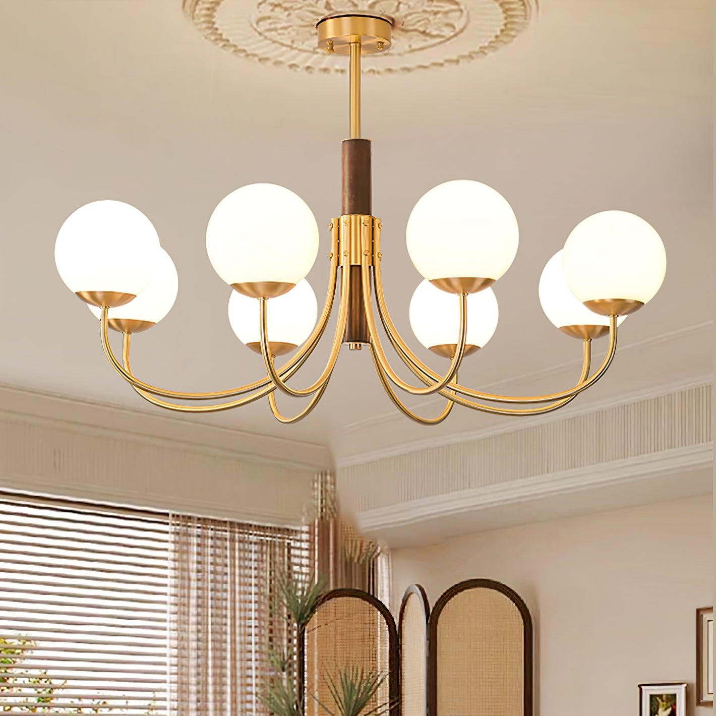 Lustra Chandelier Midas Touch Walnut Sphere Brass-Neutral Decor