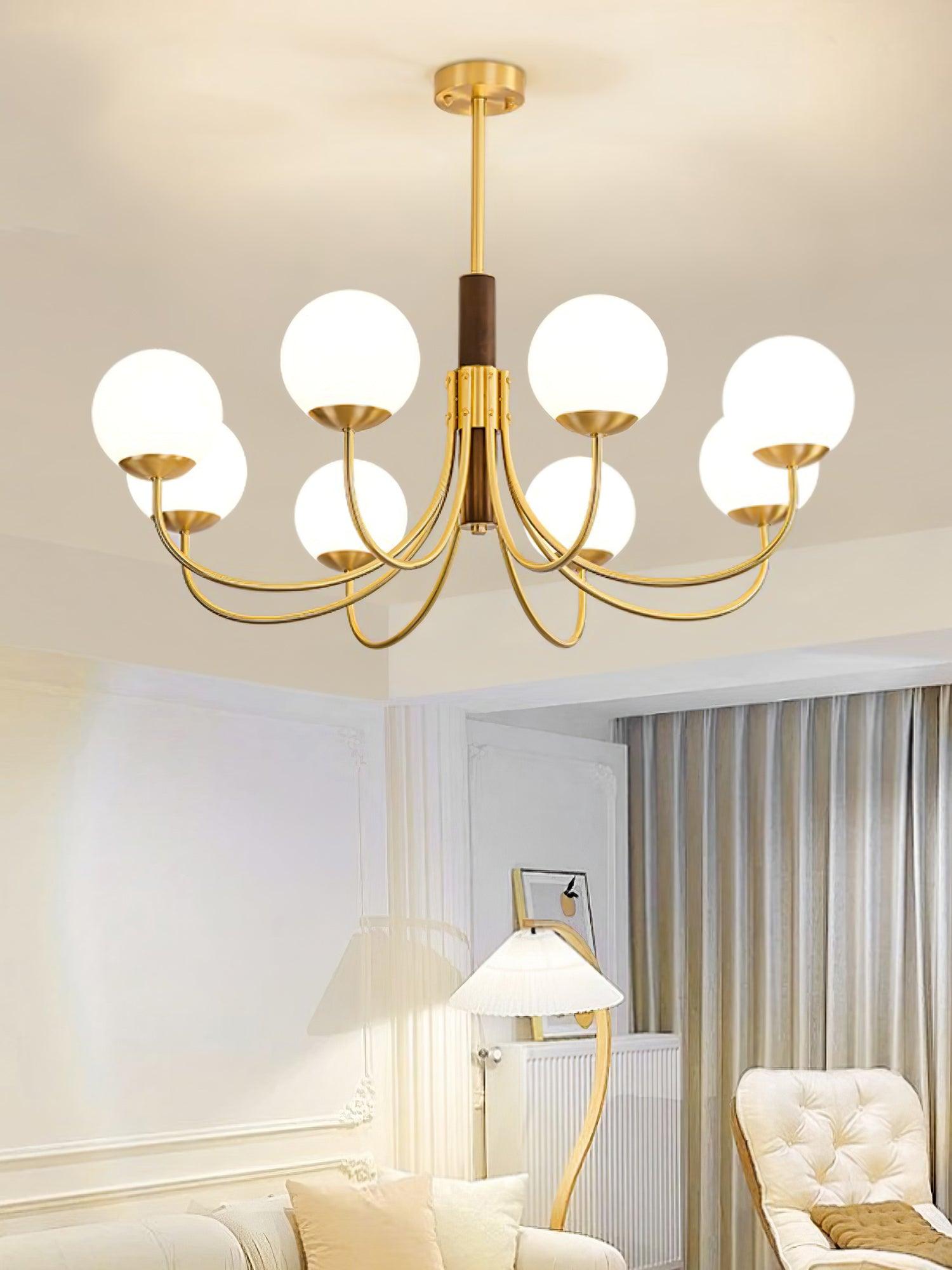 Lustra Chandelier Midas Touch Walnut Sphere Brass-Neutral Decor