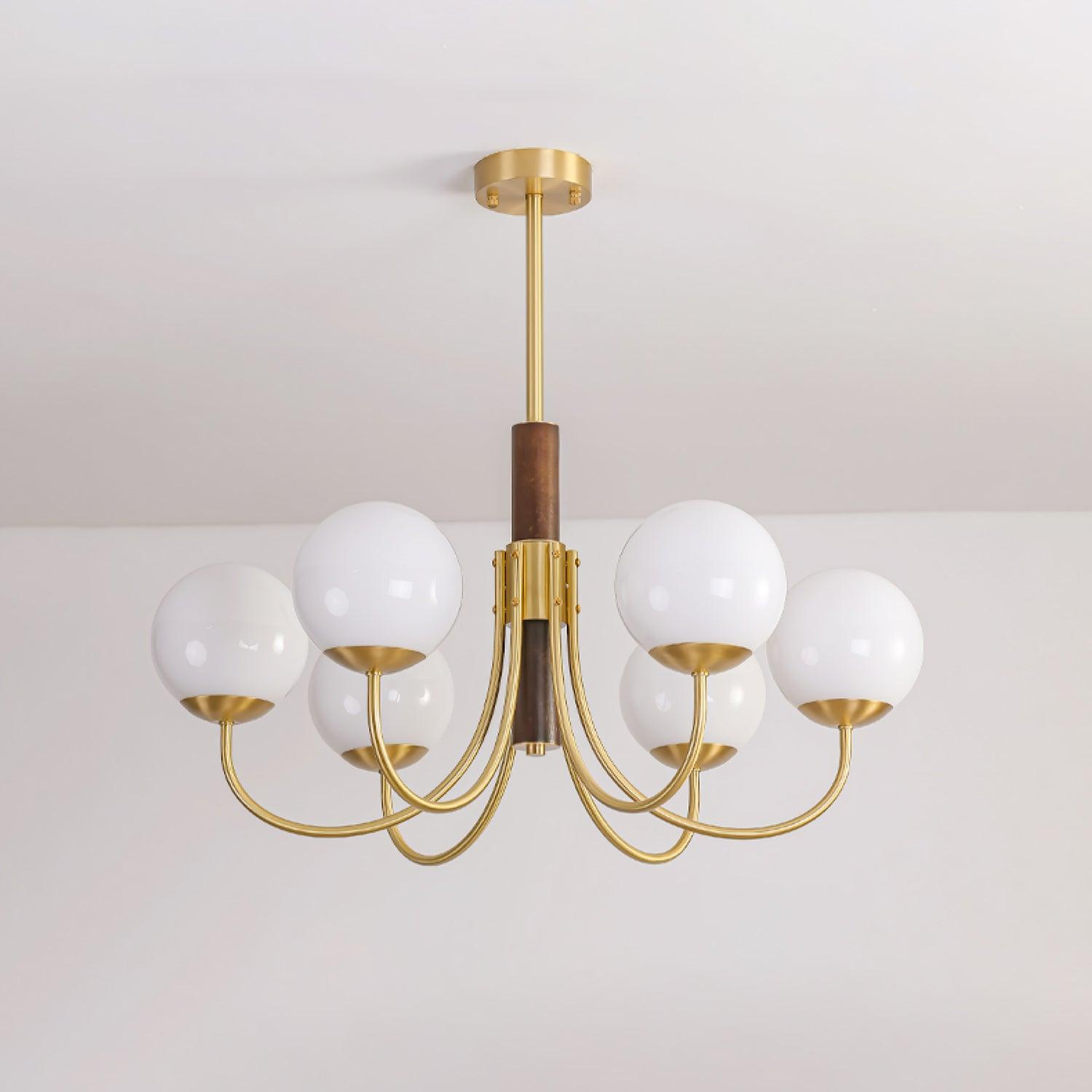 Lustra Chandelier Midas Touch Walnut Sphere Brass-Neutral Decor