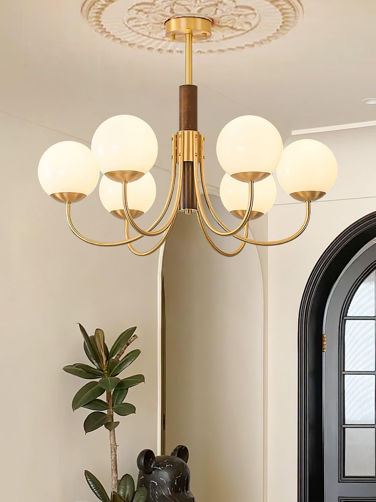 Lustra Chandelier Midas Touch Walnut Sphere Brass-Neutral Decor