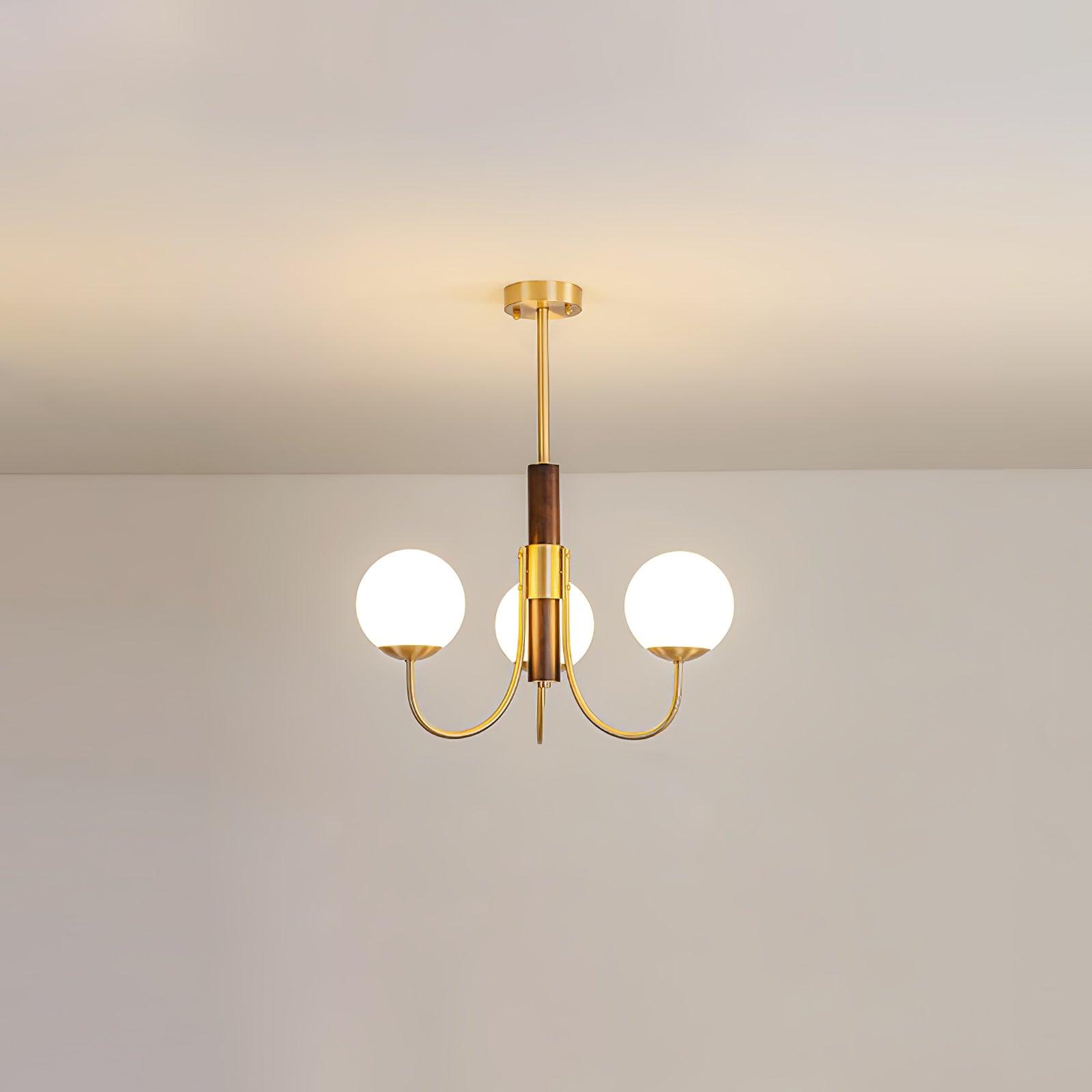 Lustra Chandelier Midas Touch Walnut Sphere Brass-Neutral Decor