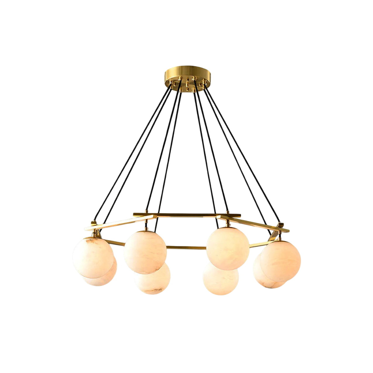 Miira Alabaster Chandelier with three heads, brass finish